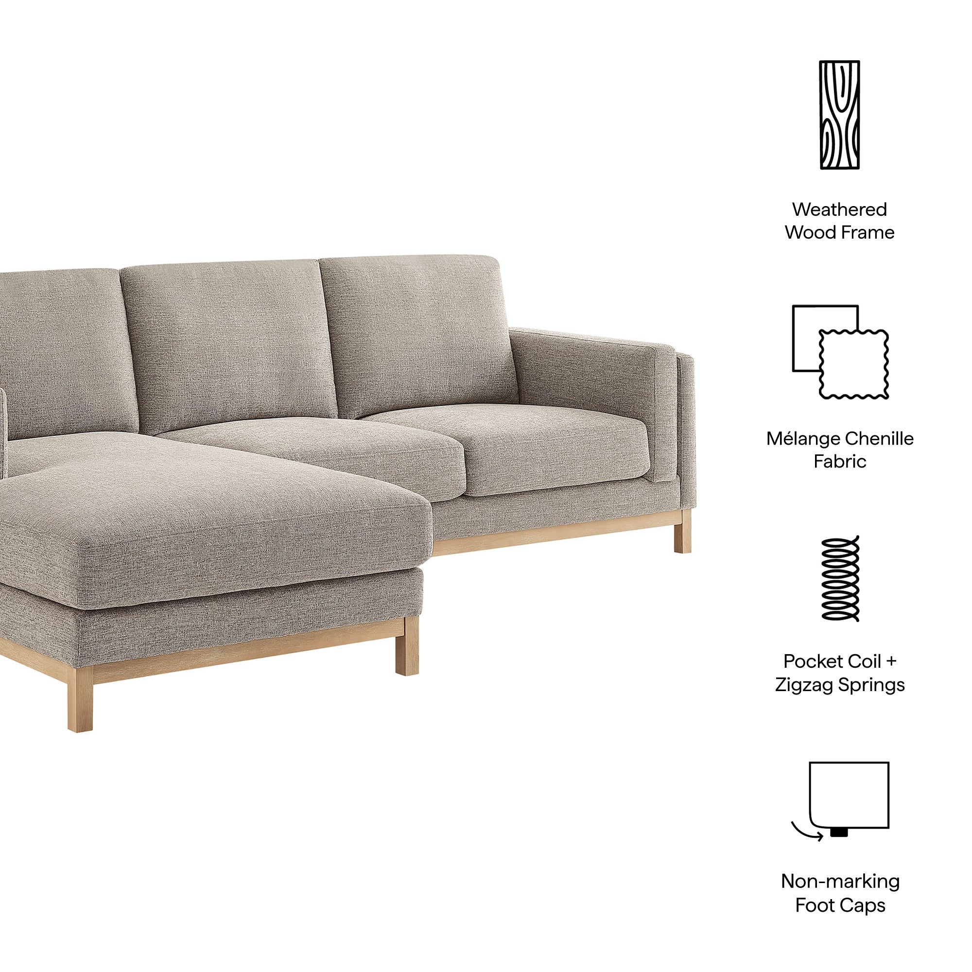 Roscoe Left-Facing Fabric Sectional Sofa with Chaise by Modway