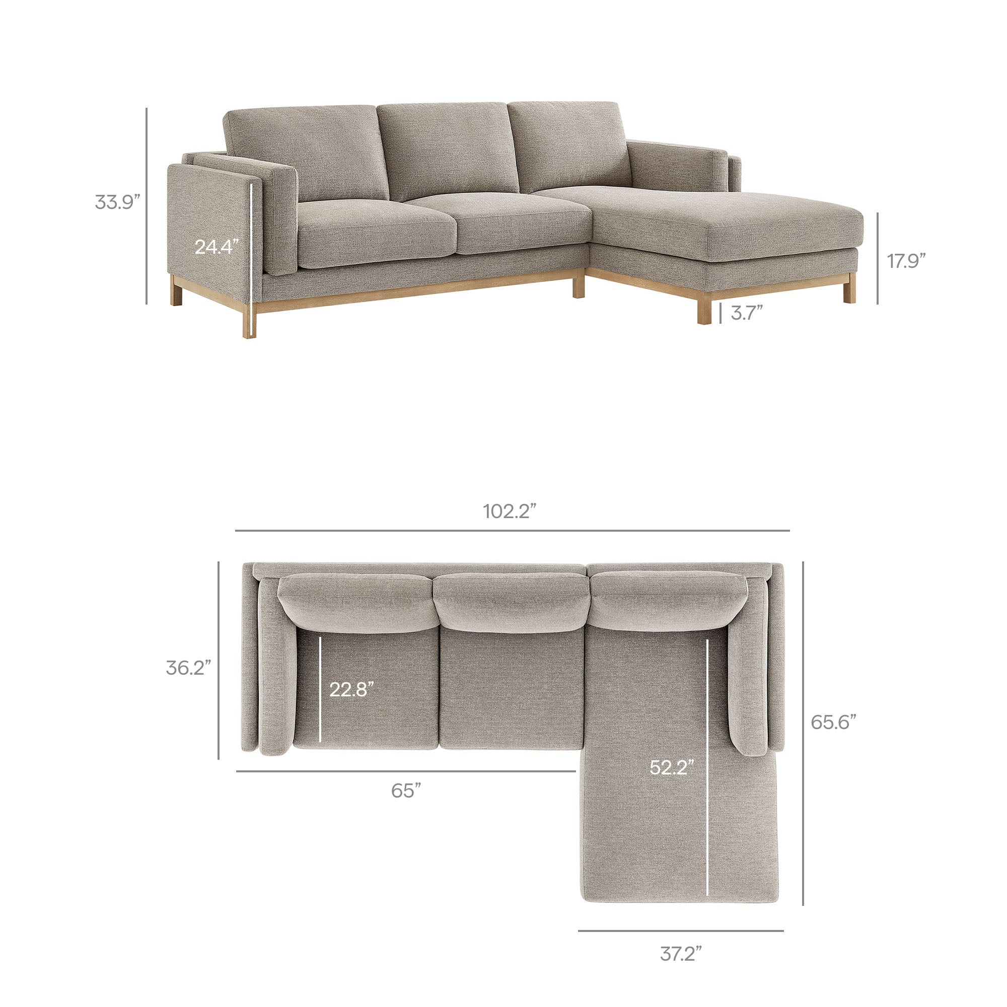 Roscoe Right-Facing Fabric Sectional Sofa with Chaise by Modway - Best Buy Furniture