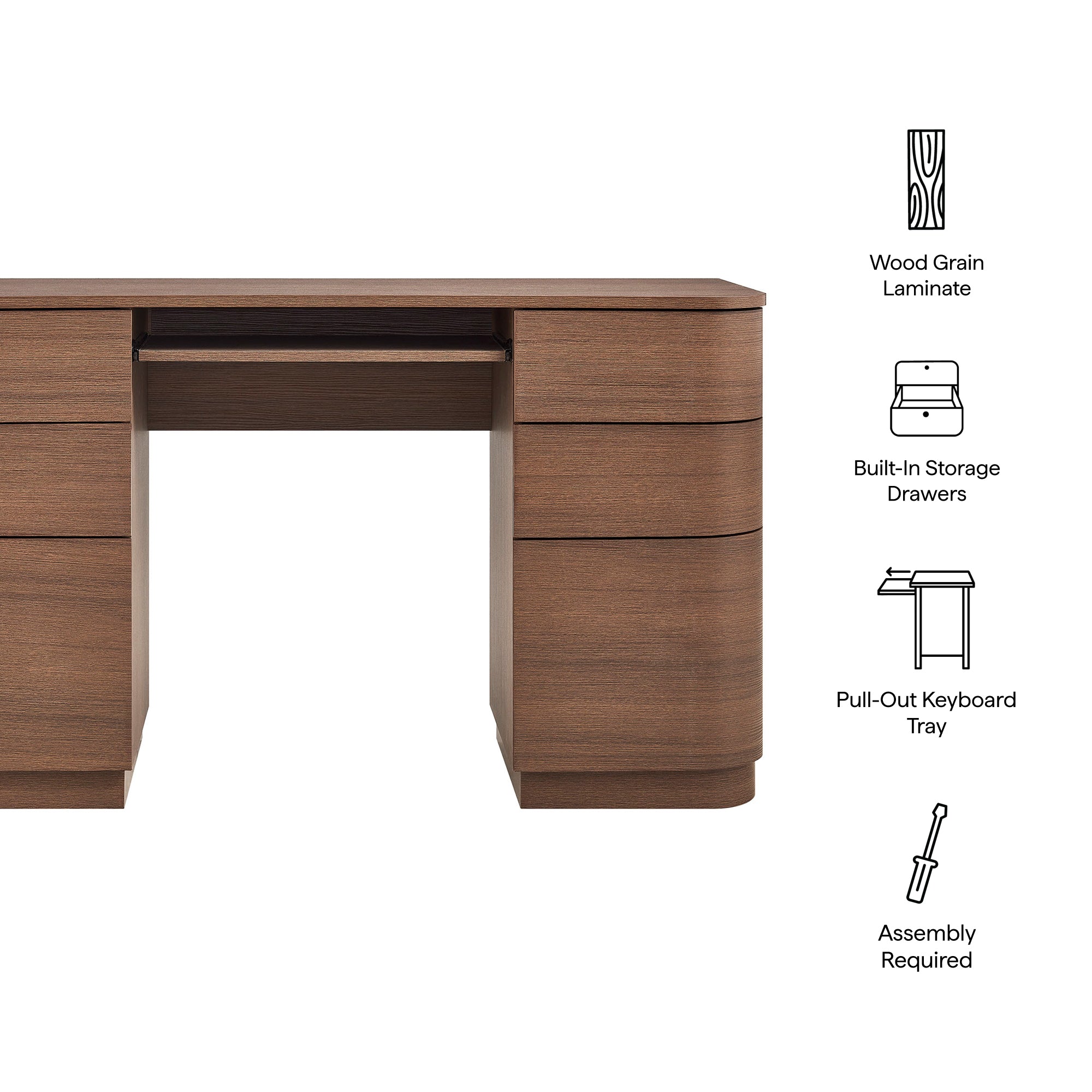 Mirae 55" 6-Drawer Curved Office Desk by Modway - Best Buy Furniture