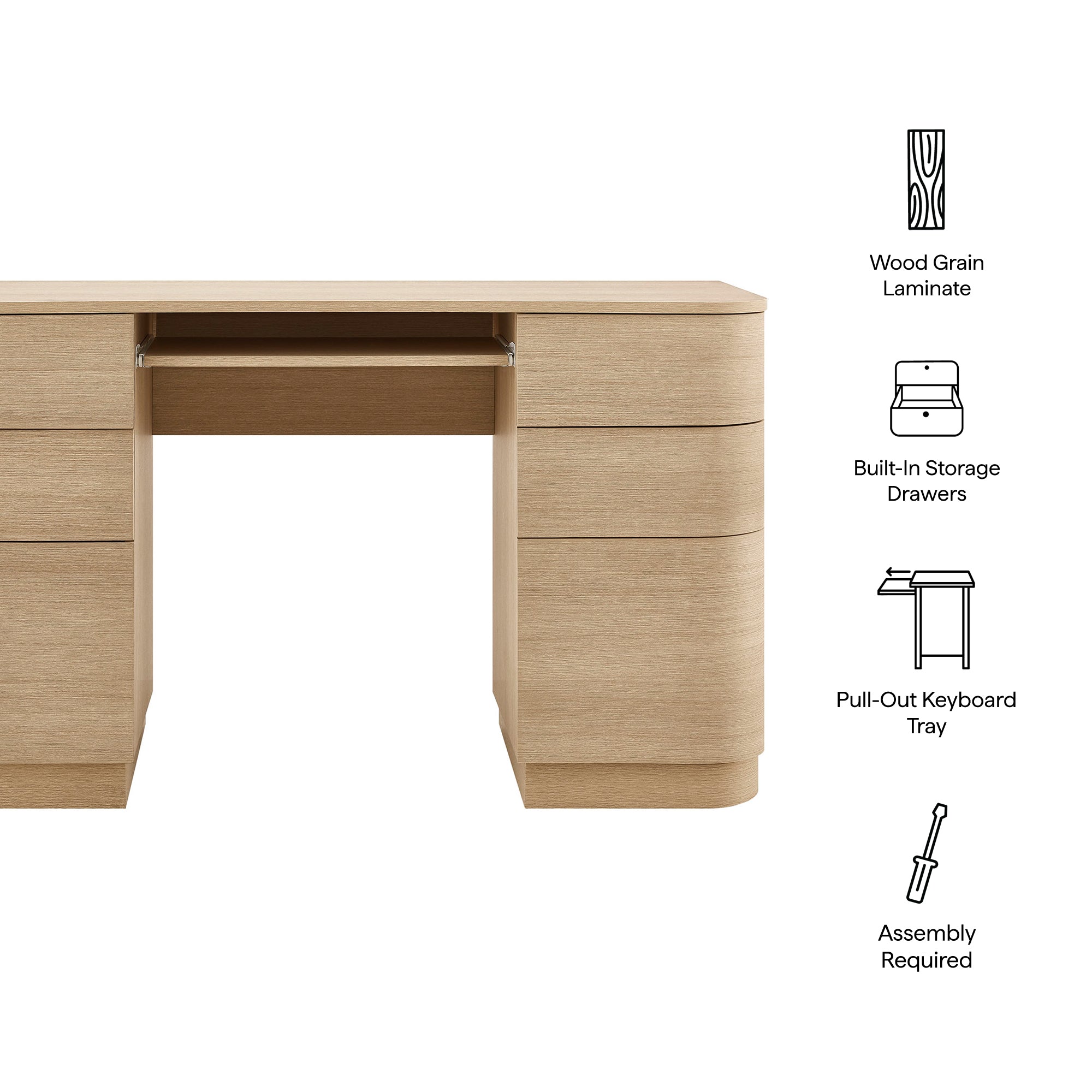 Mirae 55" 6-Drawer Curved Office Desk by Modway - Best Buy Furniture