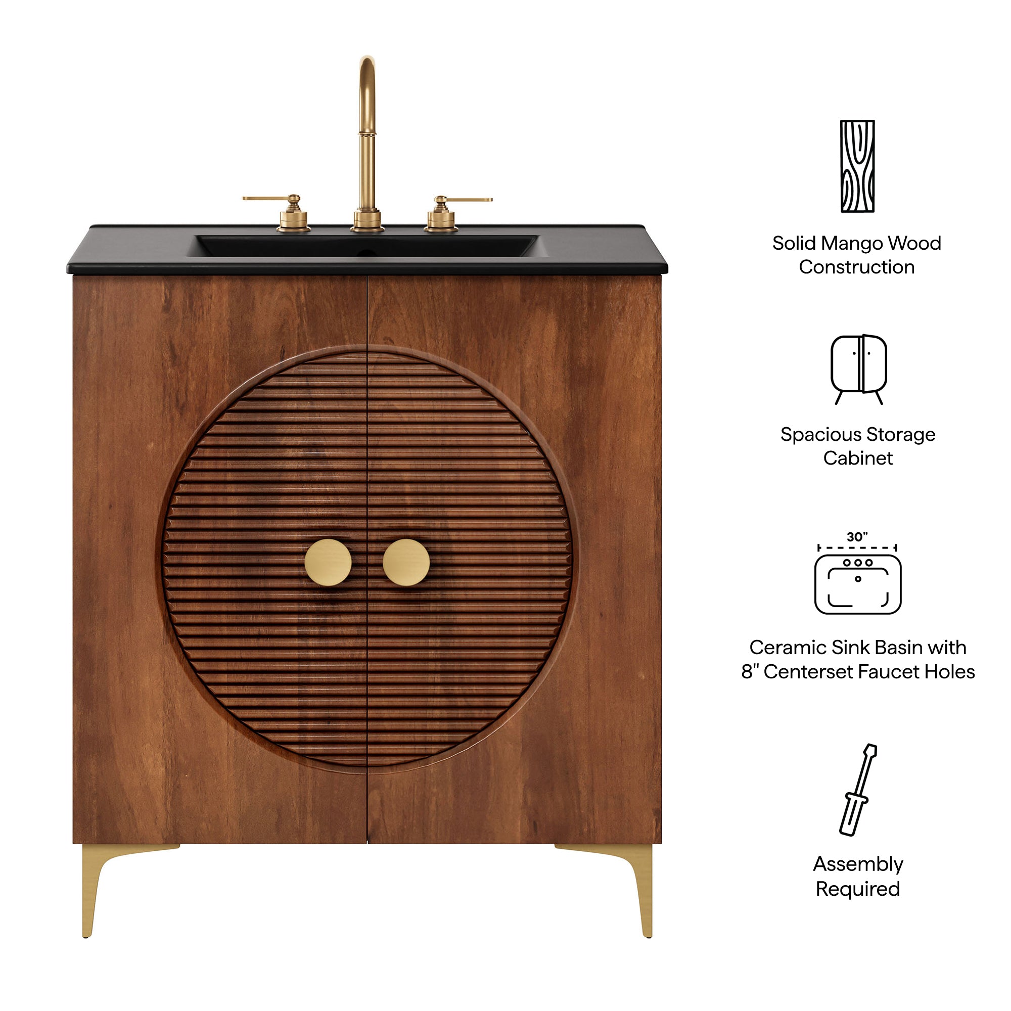 Vernon 30" Fluted Wood Vanity Cabinet With Sink by Modway - Best Buy Furniture