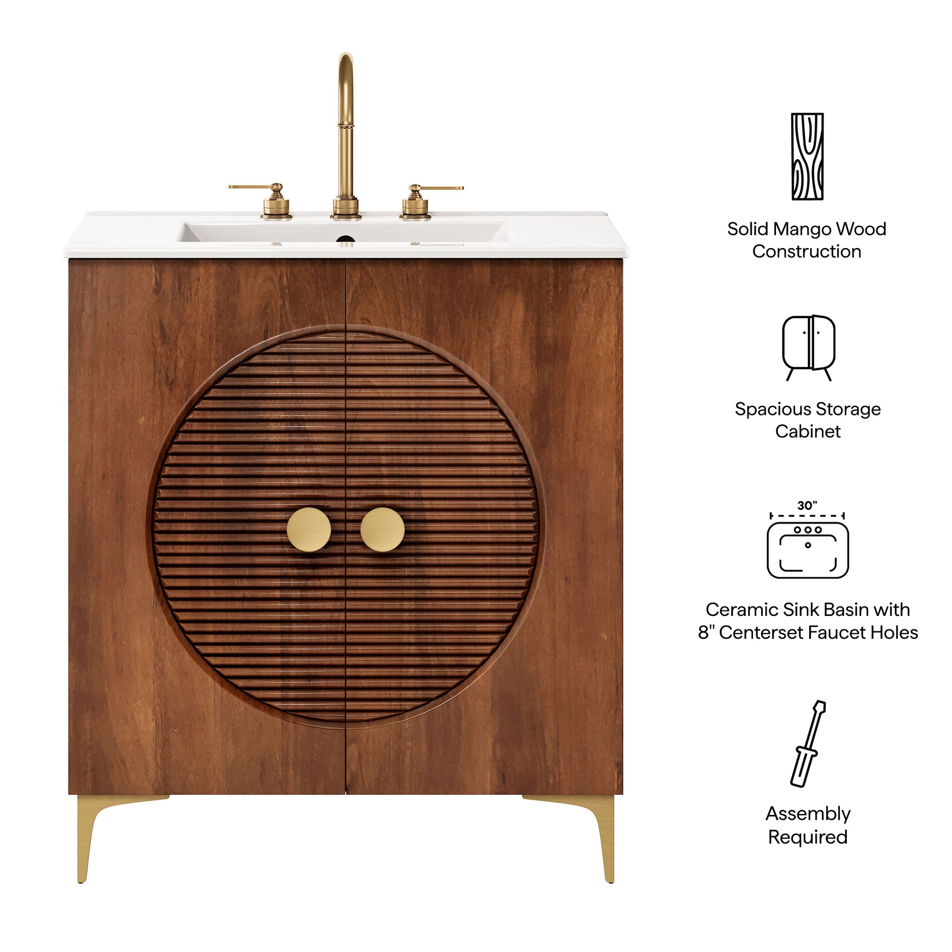 Vernon 30" Fluted Wood Vanity Cabinet With Sink by Modway - Best Buy Furniture