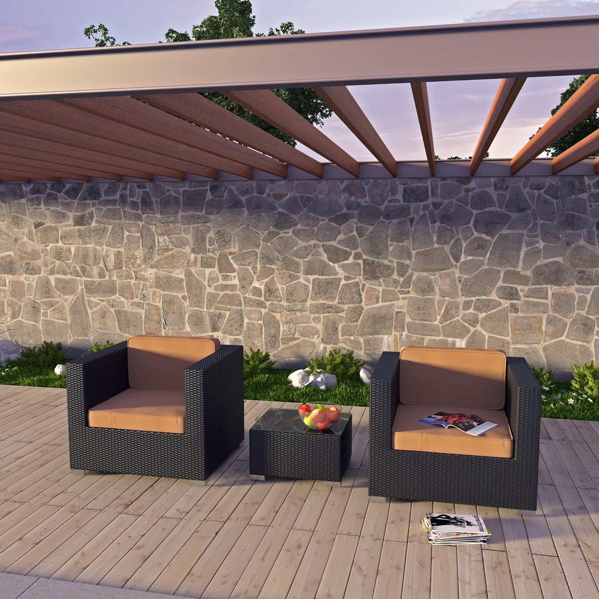 Burrow 3 Piece Outdoor Patio Sofa Set by Modway - Best Buy Furniture