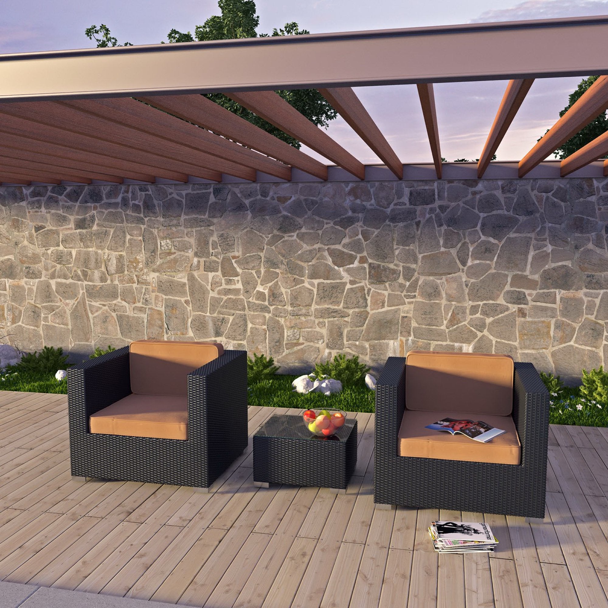 Burrow 3 Piece Outdoor Patio Sofa Set by Modway - Best Buy Furniture