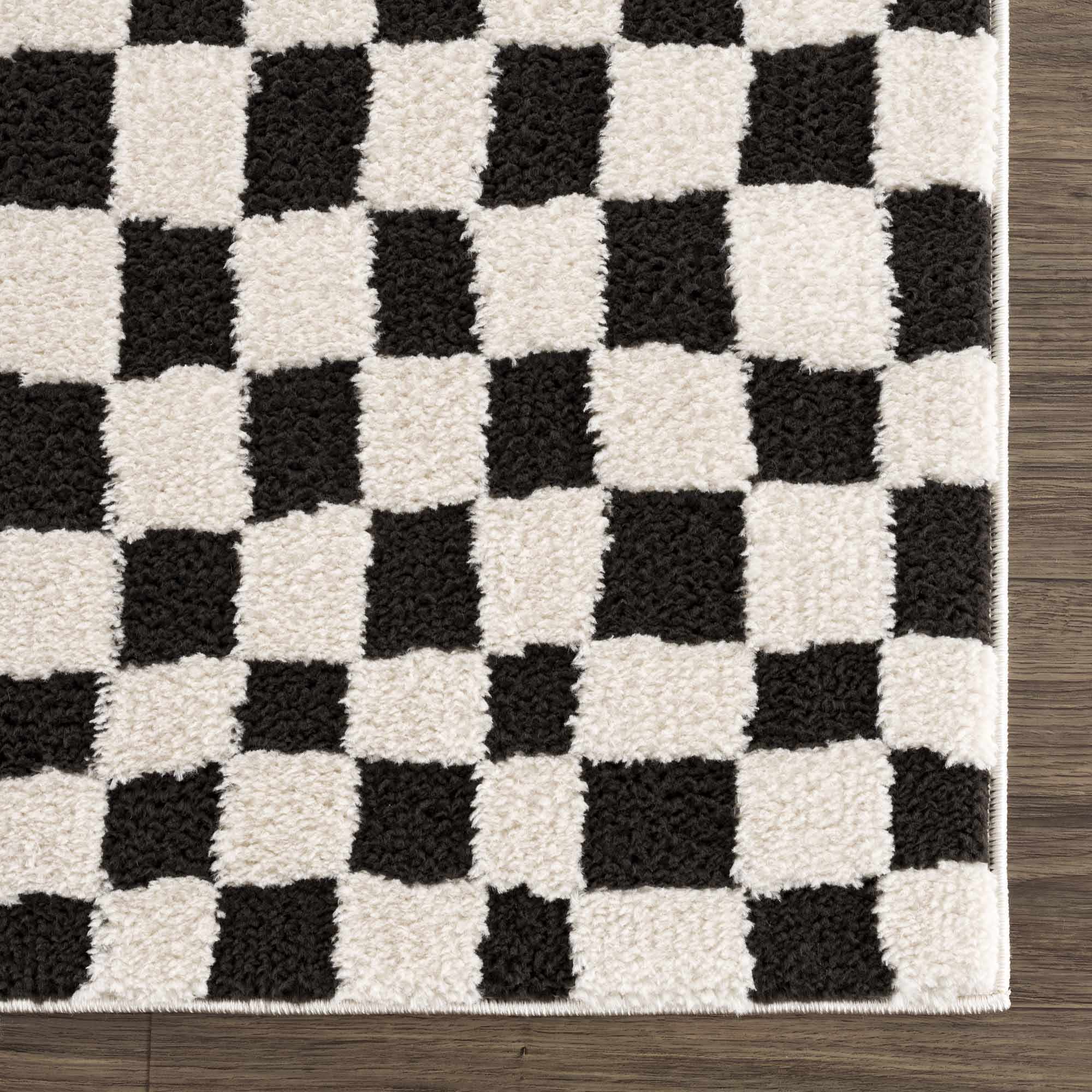 Lajos Black & White Checkered Plush Rug
