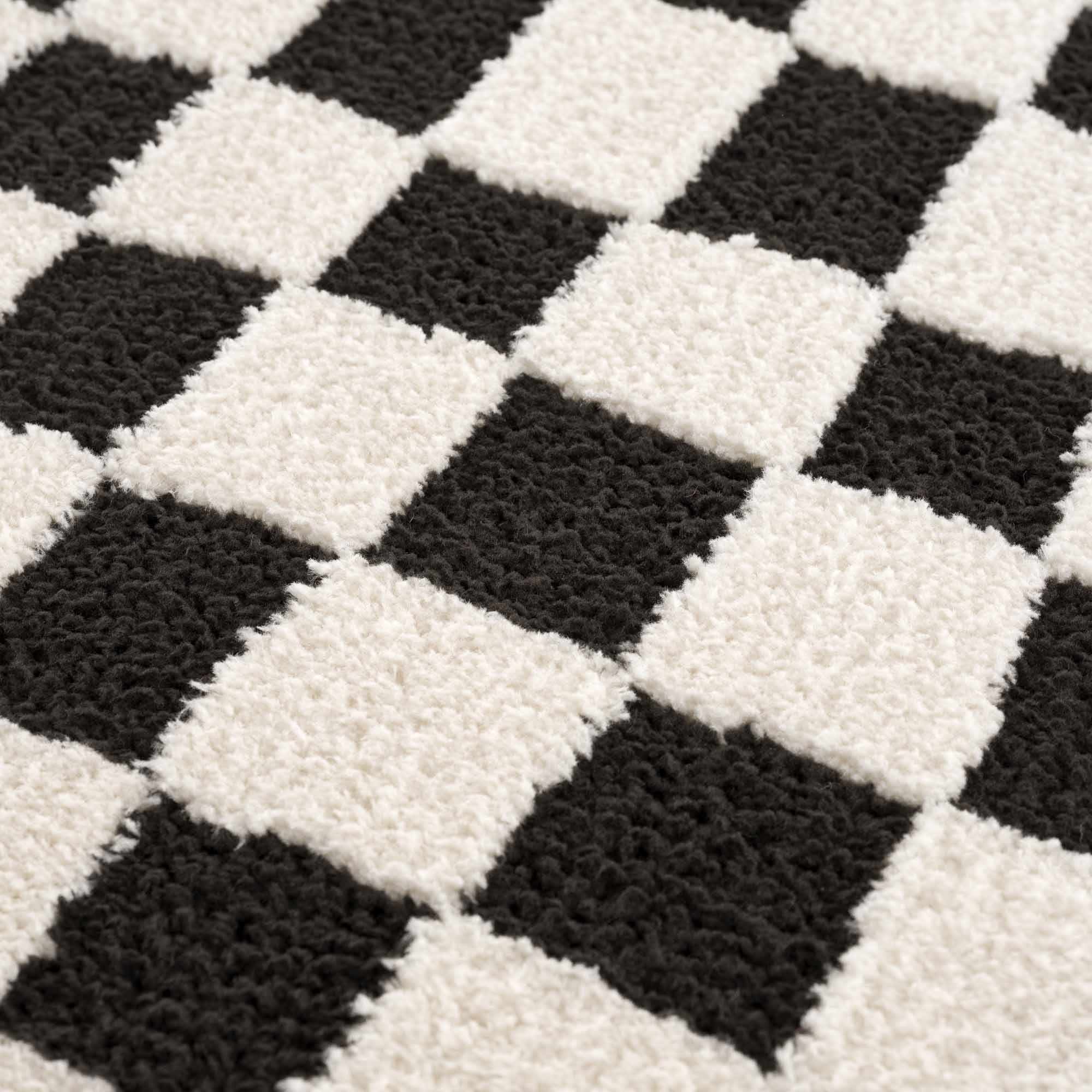 Lajos Black & White Checkered Plush Rug