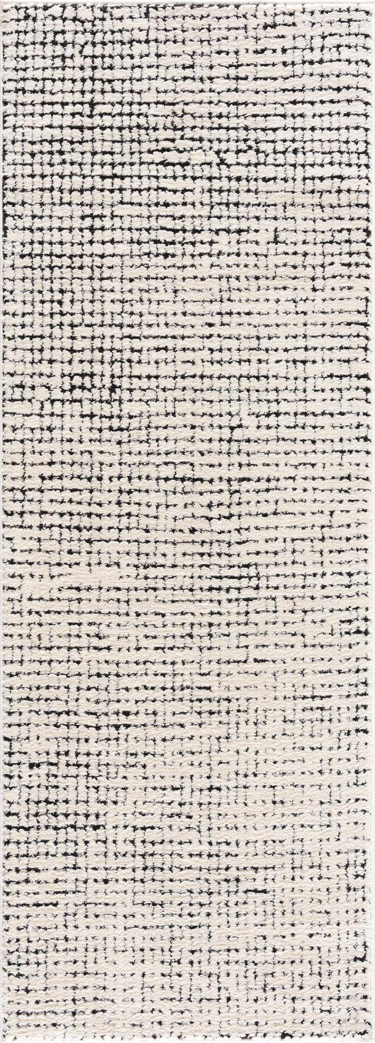 Keita Cream & Black Grid Plush Rug