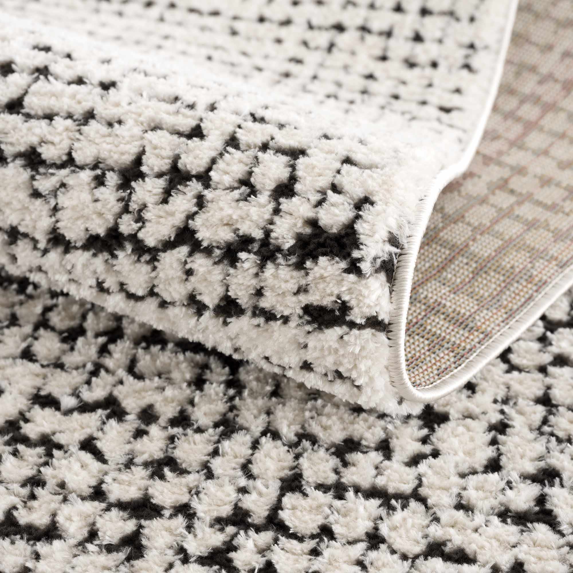 Keita Cream & Black Grid Plush Rug