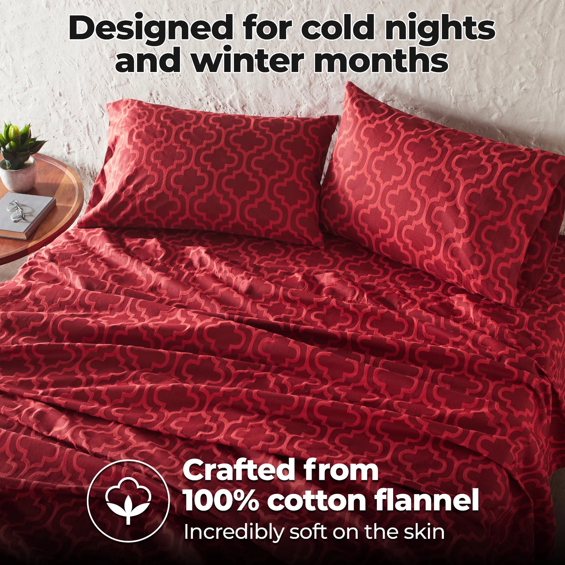 100% Cotton Flannel Bed Sheet Set Trellis Deep Pocket - Sheet Set by Superior Brand