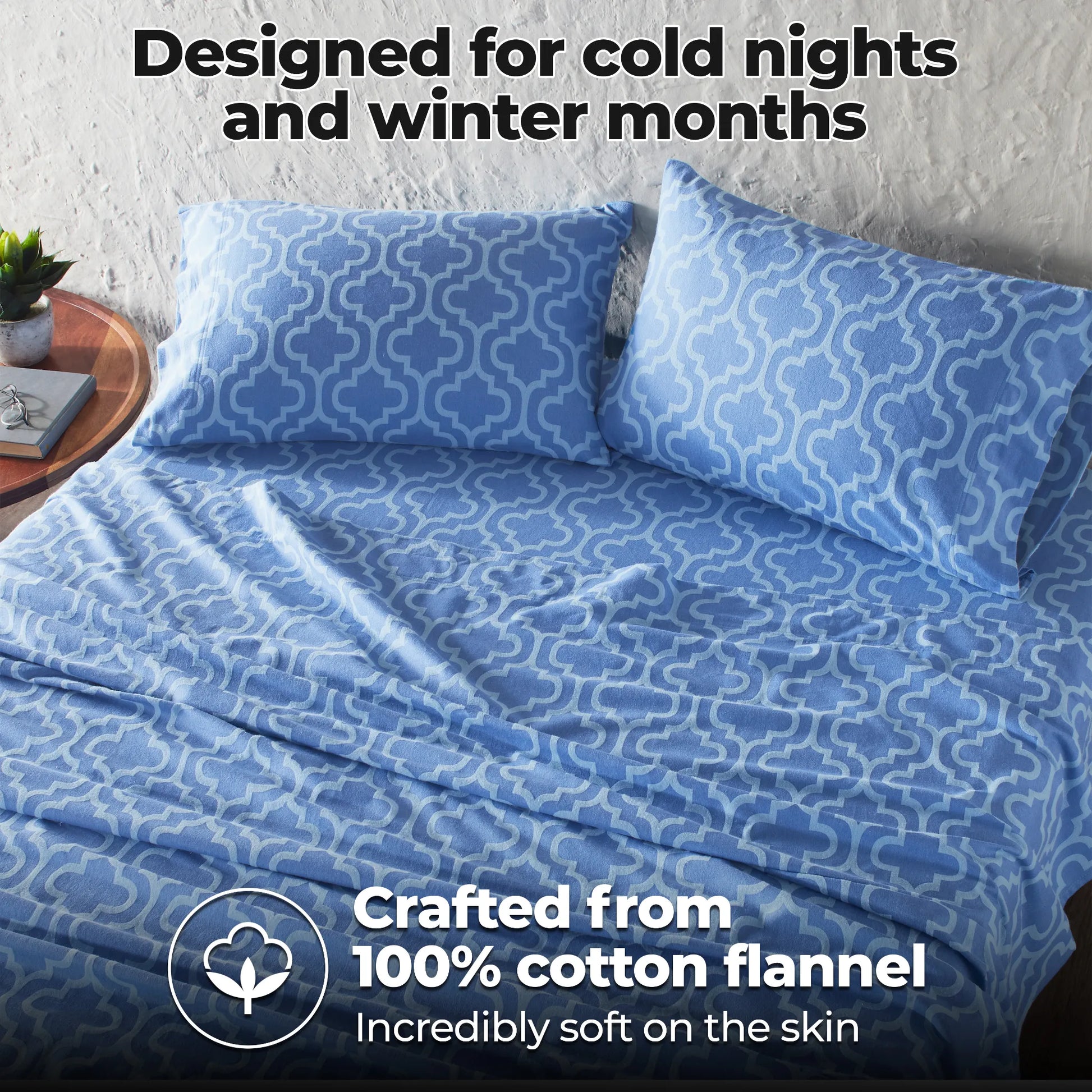 100% Cotton Flannel Bed Sheet Set Trellis Deep Pocket - Sheet Set by Superior Brand