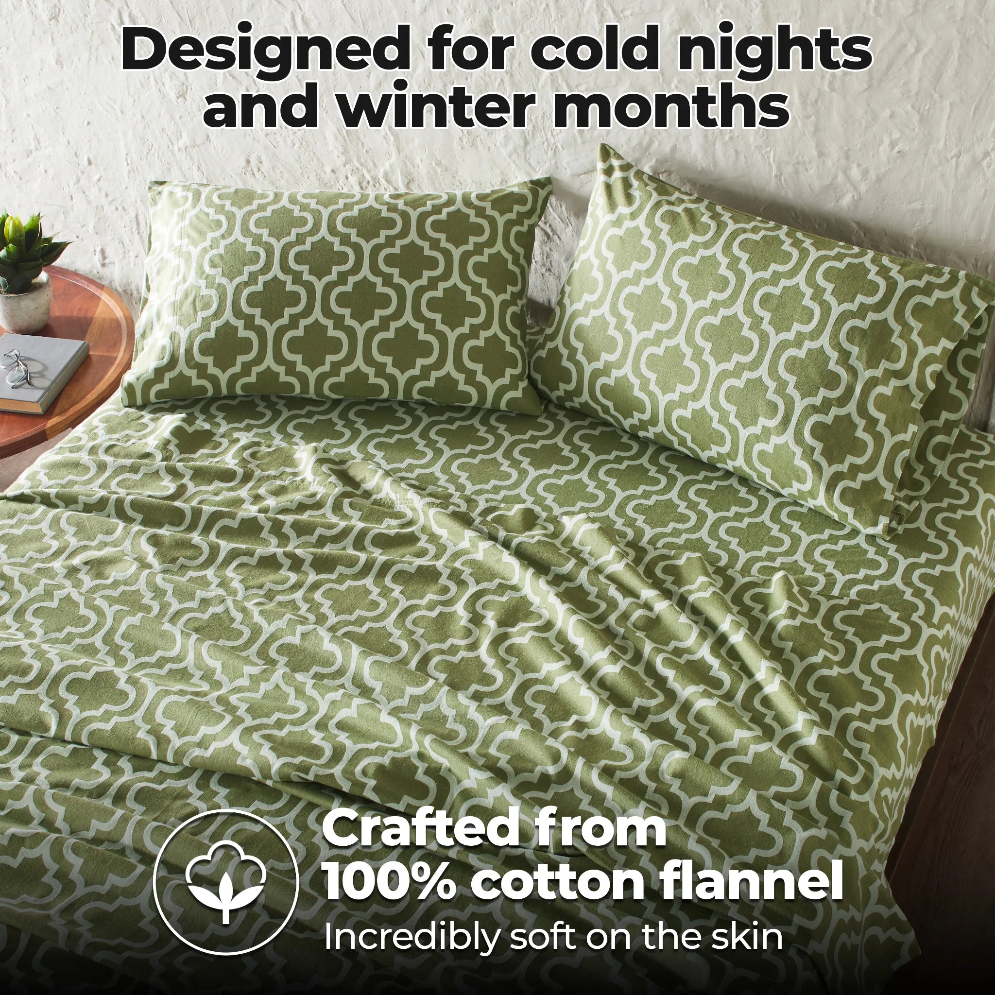 100% Cotton Flannel Bed Sheet Set Trellis Deep Pocket - Sheet Set by Superior Brand