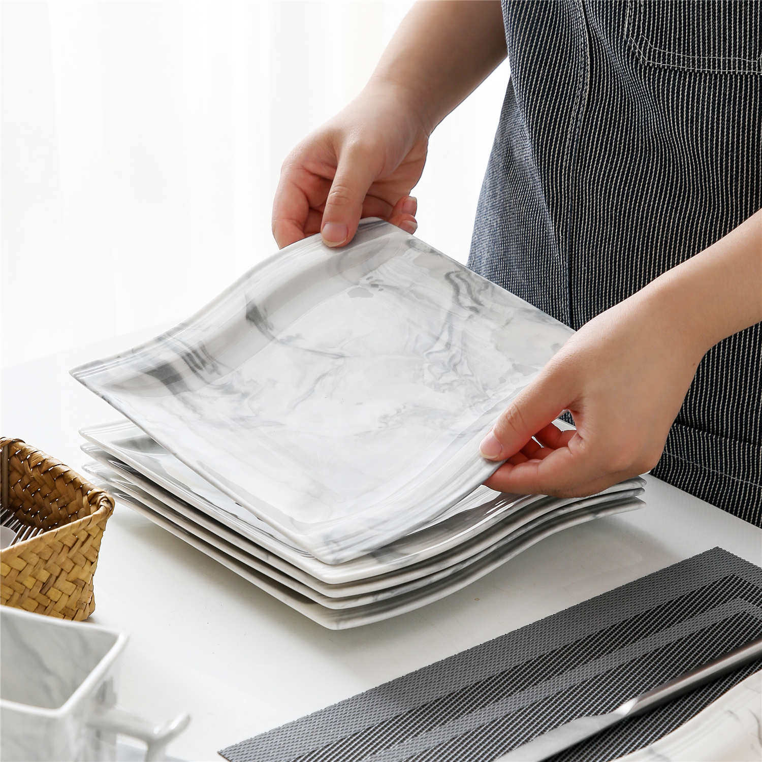 Flora Marble Grey 18 Piece Coffee Set