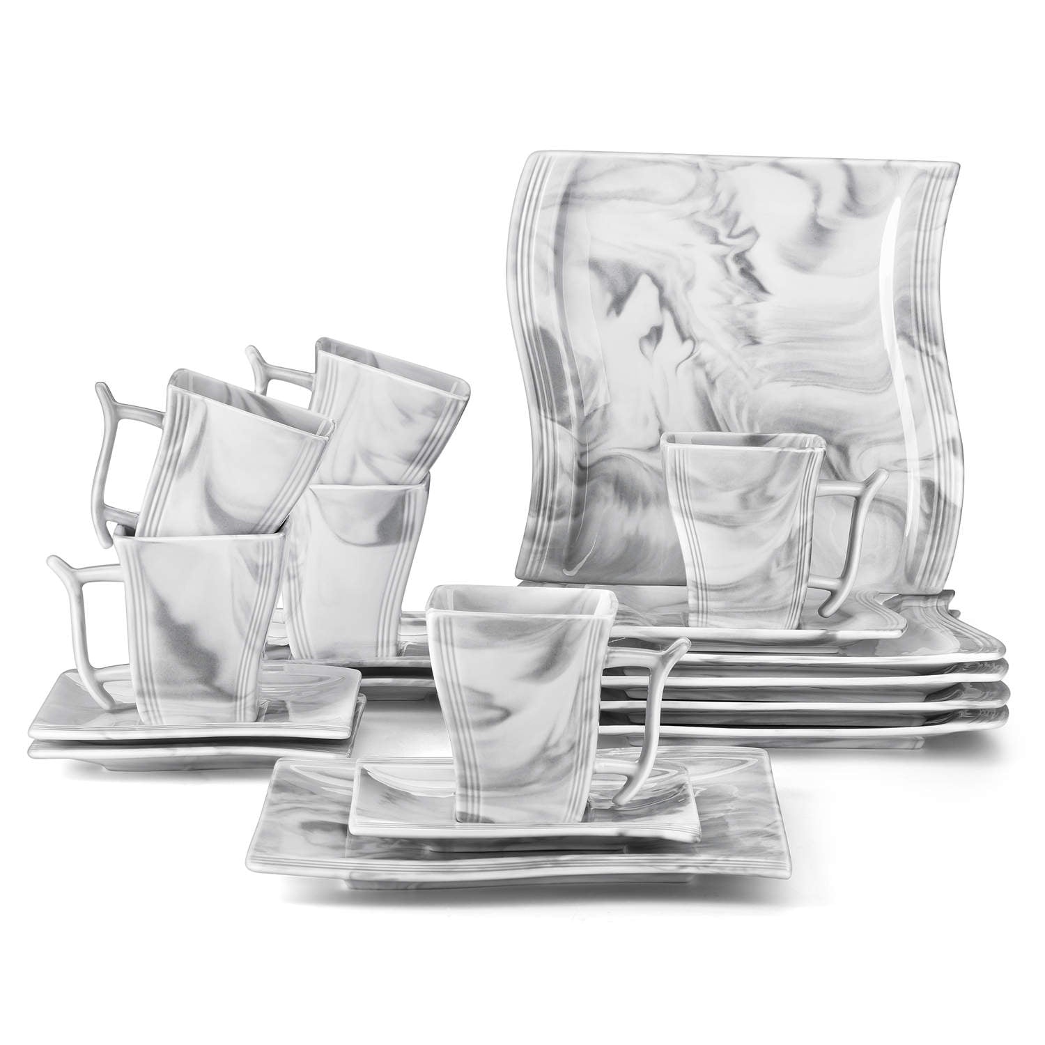 Flora Marble Grey 18 Piece Coffee Set