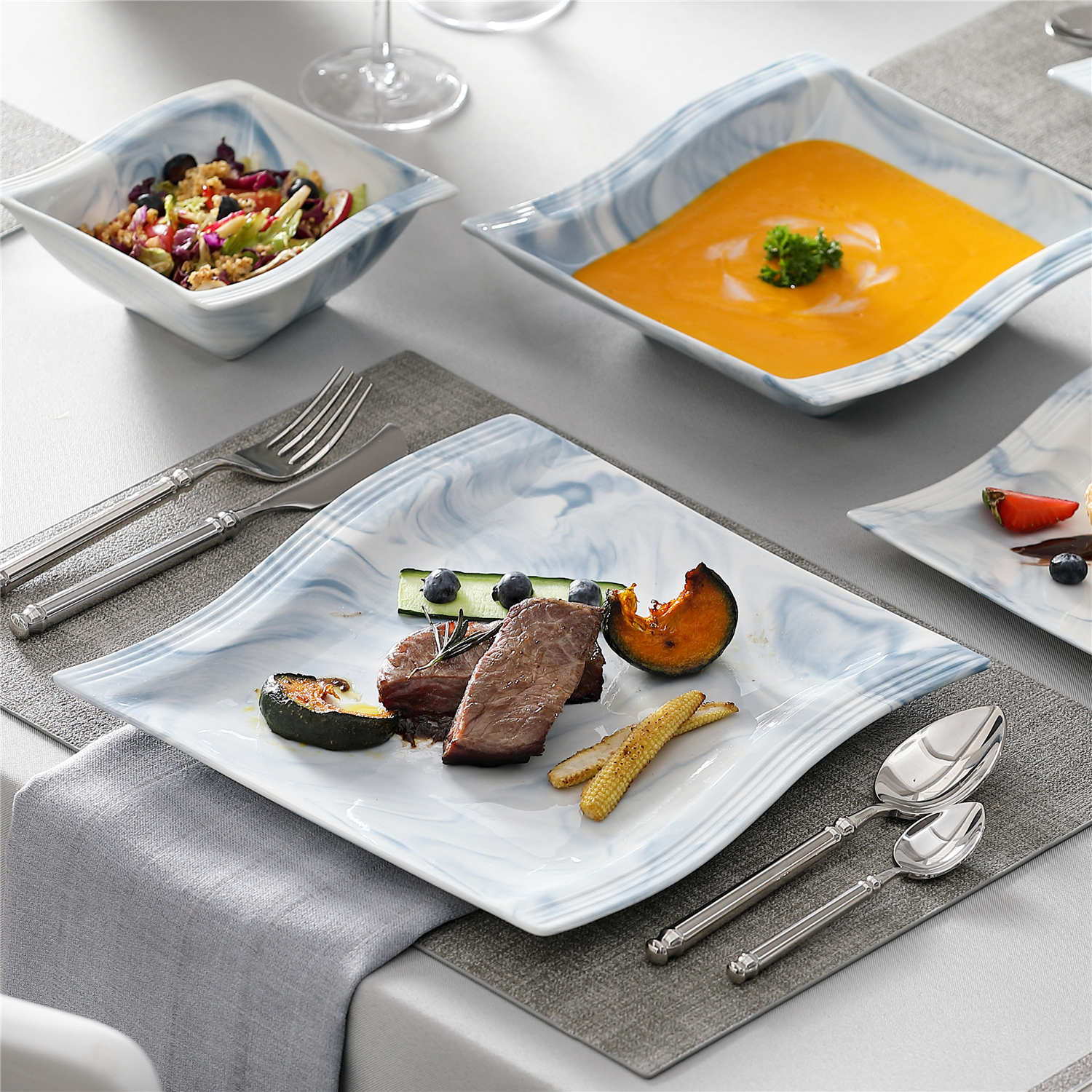 Flora Marble Grey 26 Piece Dinnerware Set