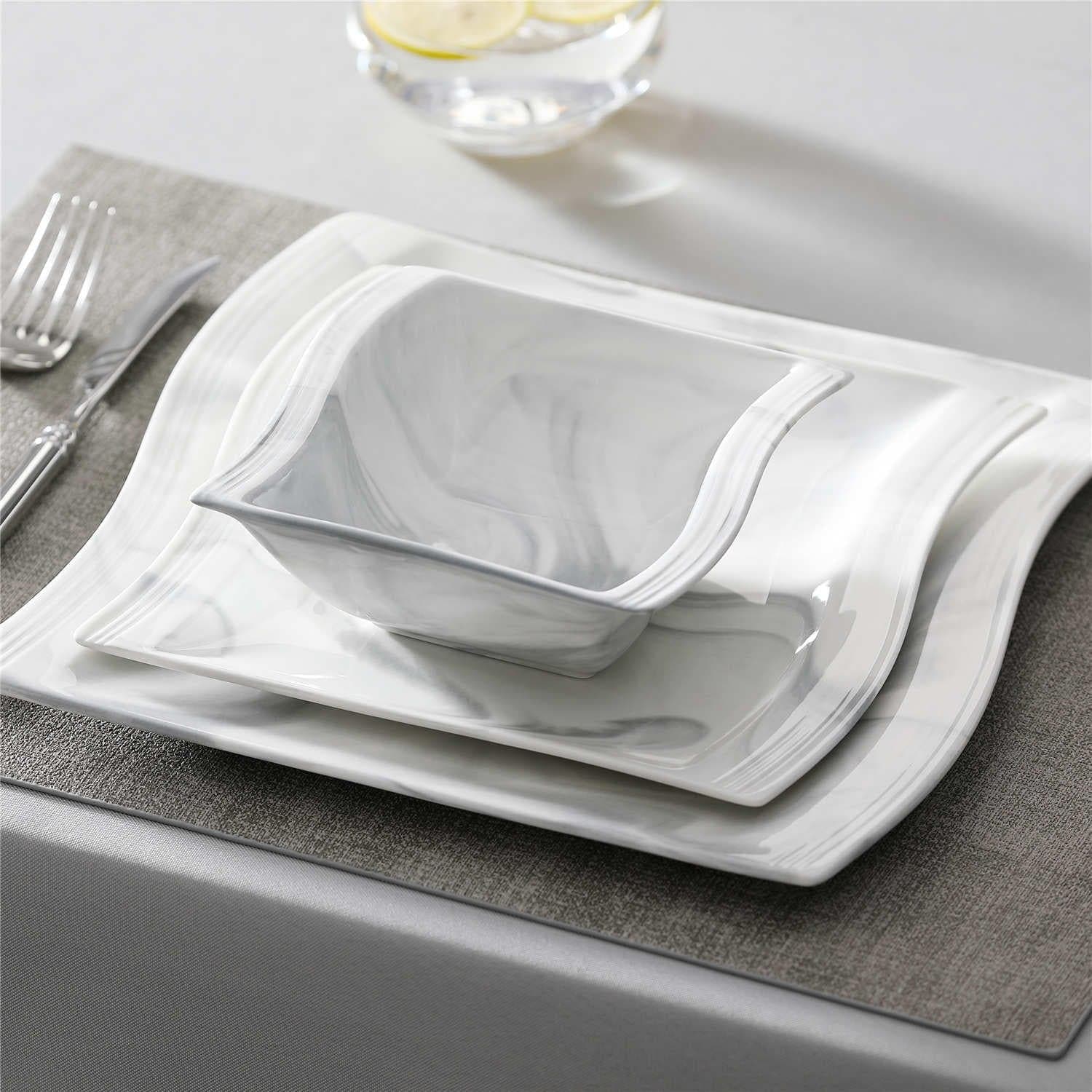 Flora Marble Grey 26 Piece Dinnerware Set