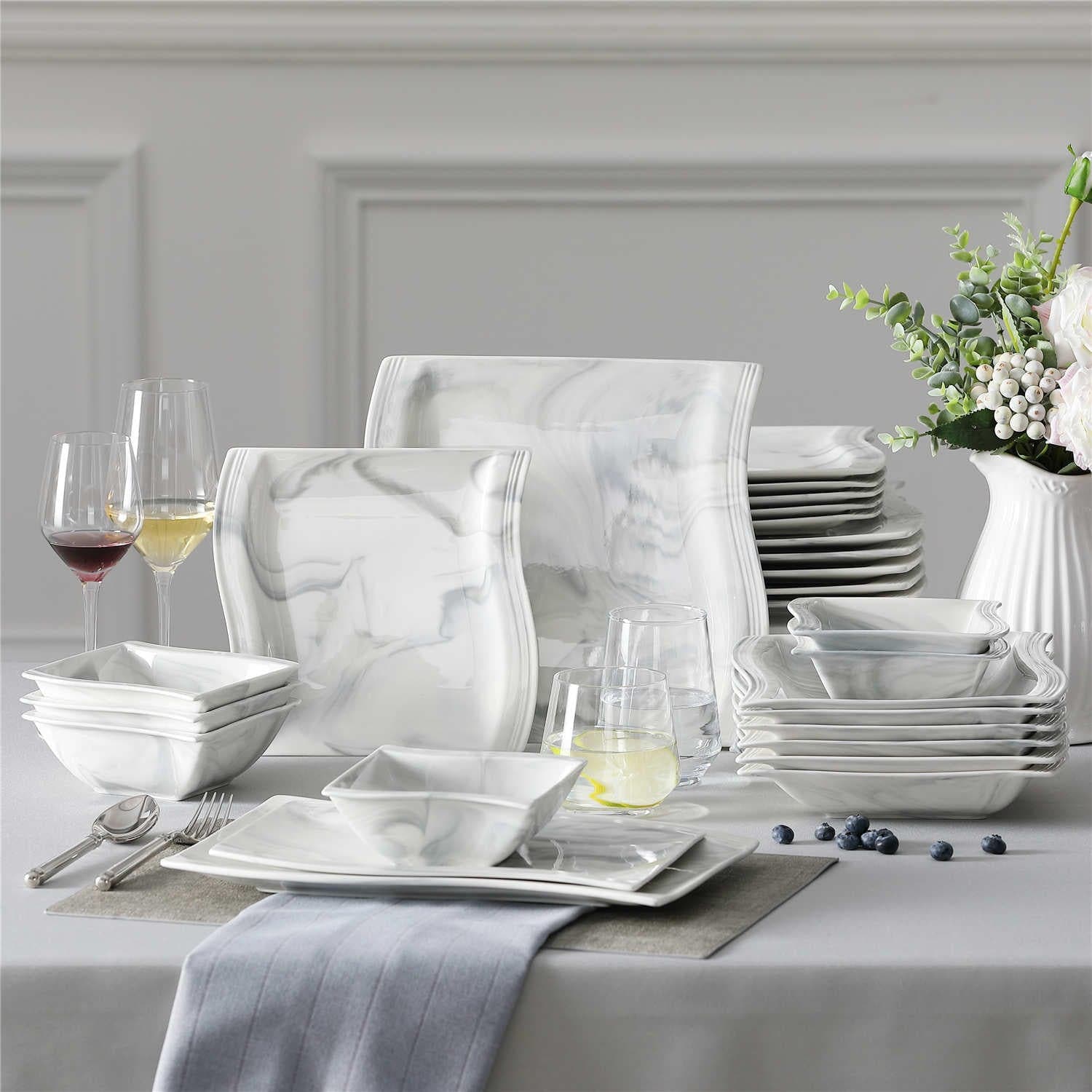 Flora Marble Blue 26 Piece Dinnerware Set