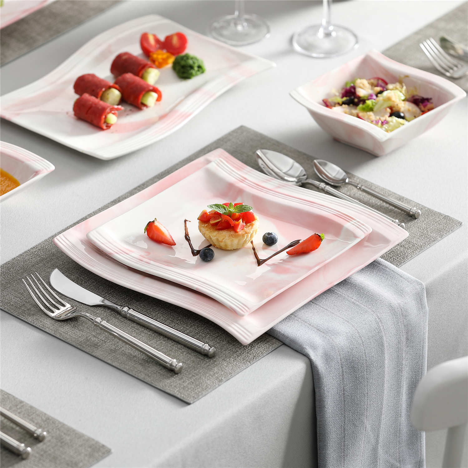 Flora Marble Grey 26 Piece Dinnerware Set