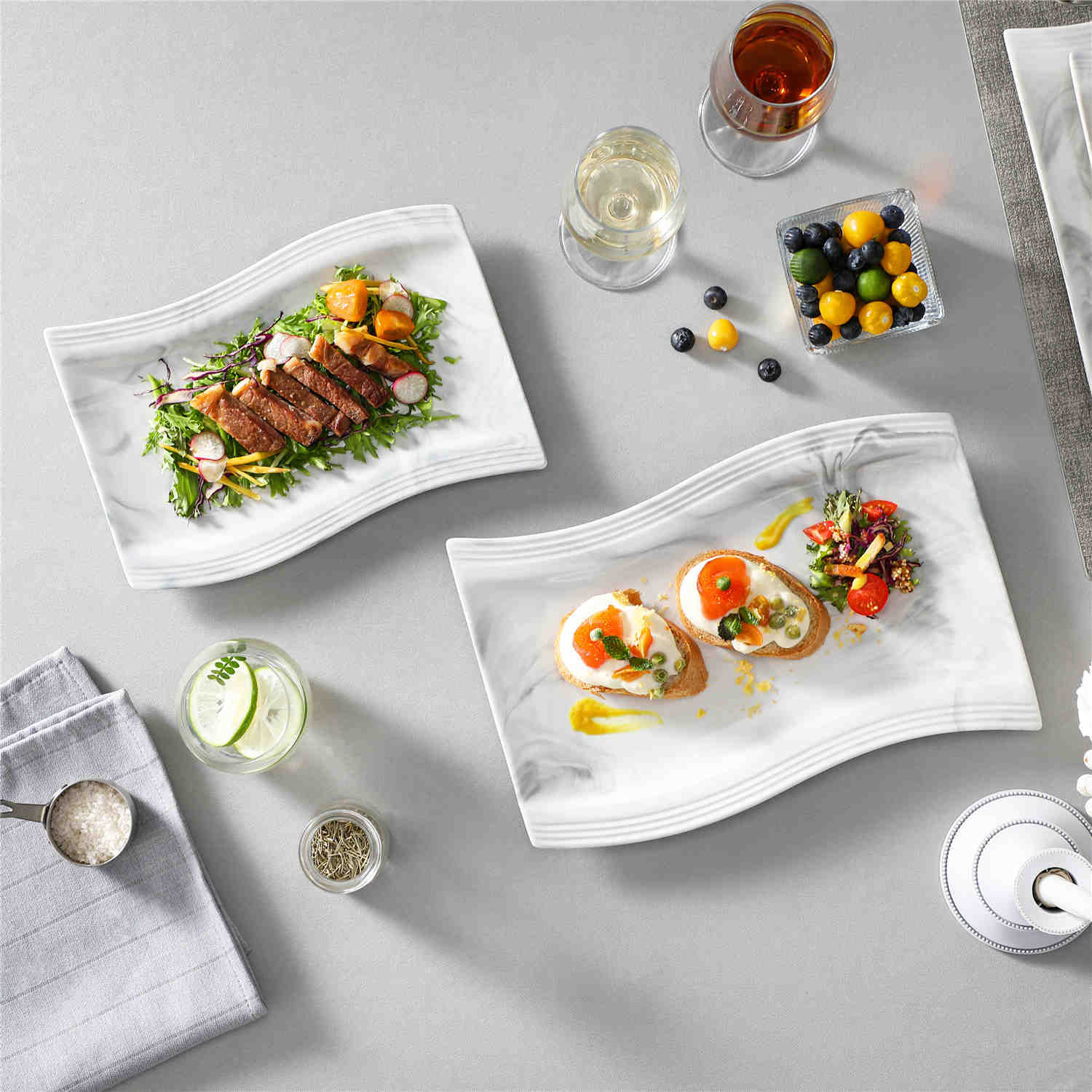 Flora Marble Grey Platters Set of 2