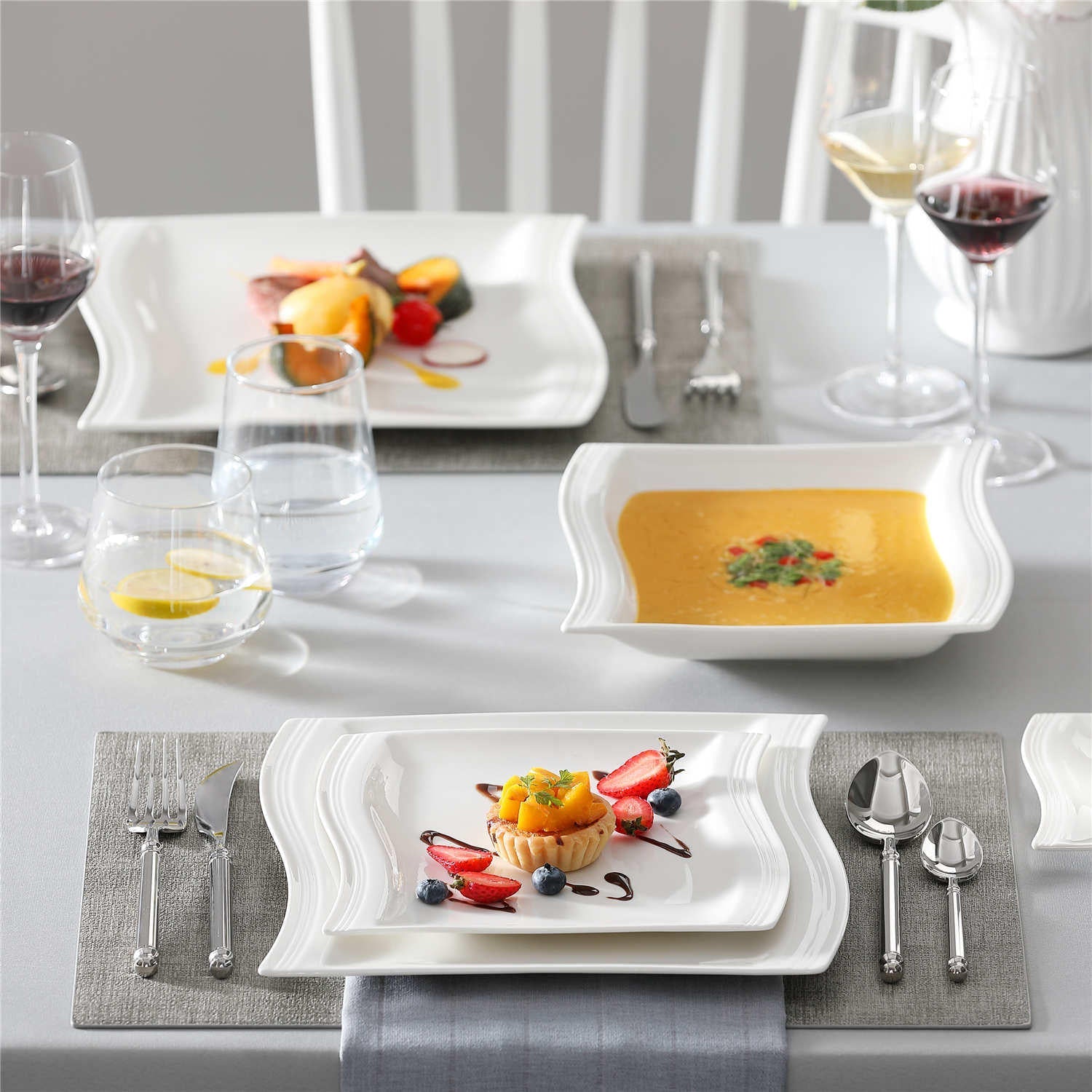 Flora Marble Blue 30 Piece Dinnerware Set