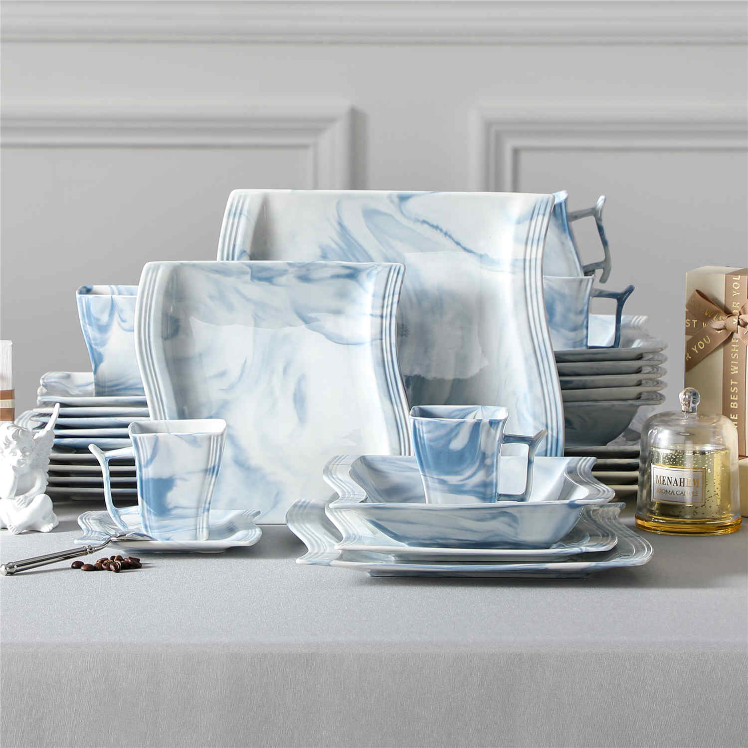 Flora Marble Pink 30 Piece Dinnerware Set