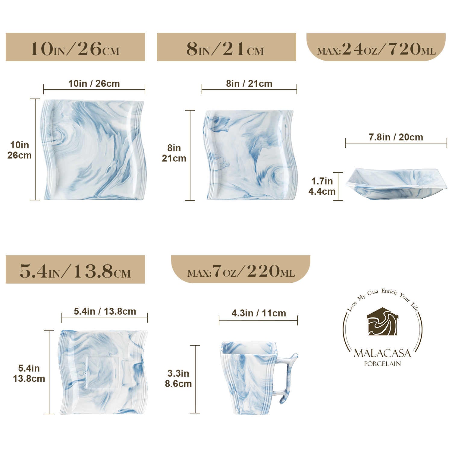 Flora Marble Blue 30 Piece Dinnerware Set