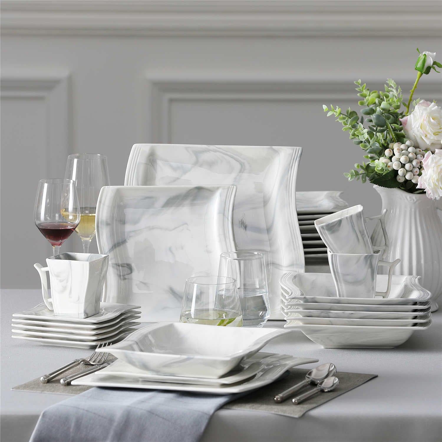 Flora Marble Grey 30 Piece Dinnerware Set