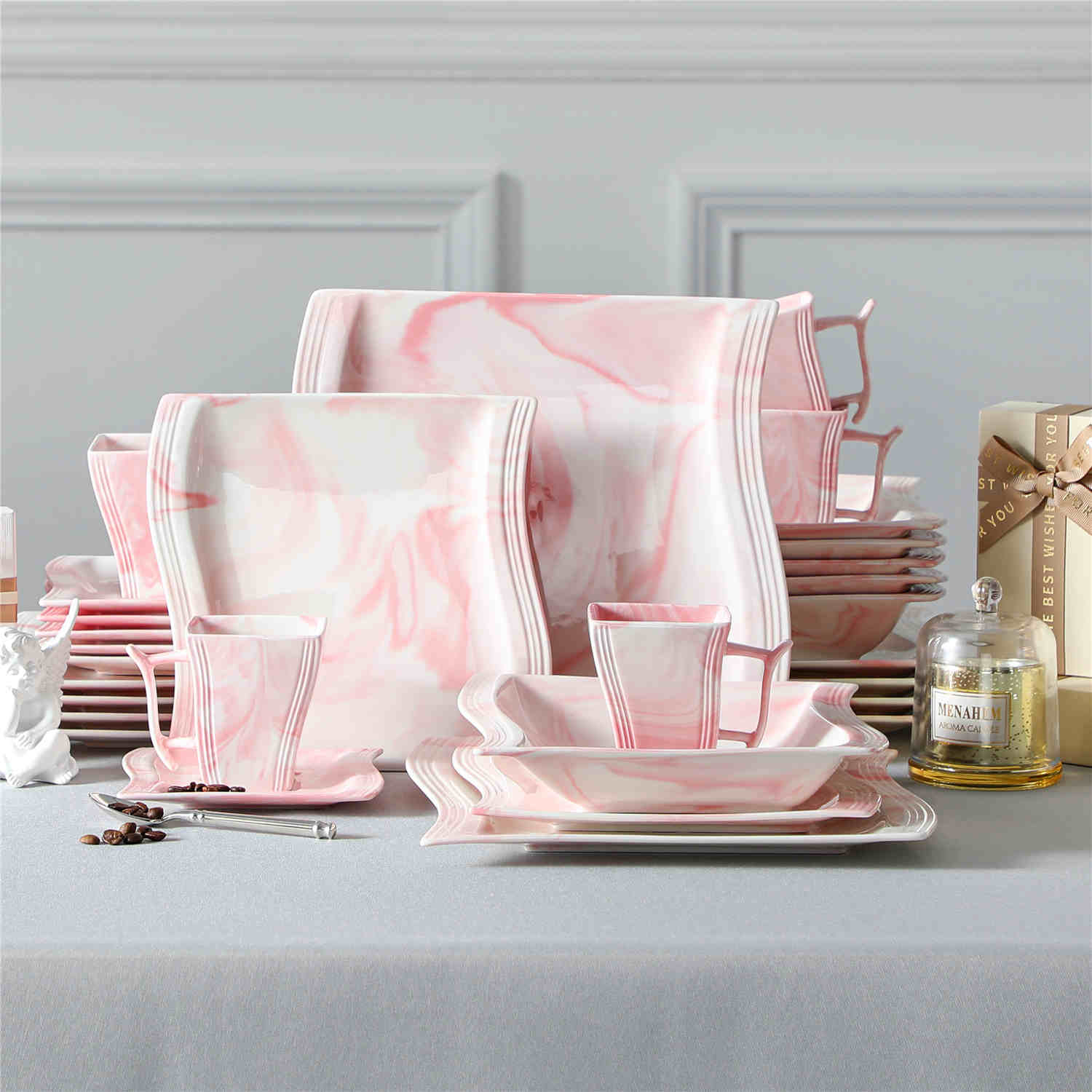 Flora Marble Grey 30 Piece Dinnerware Set