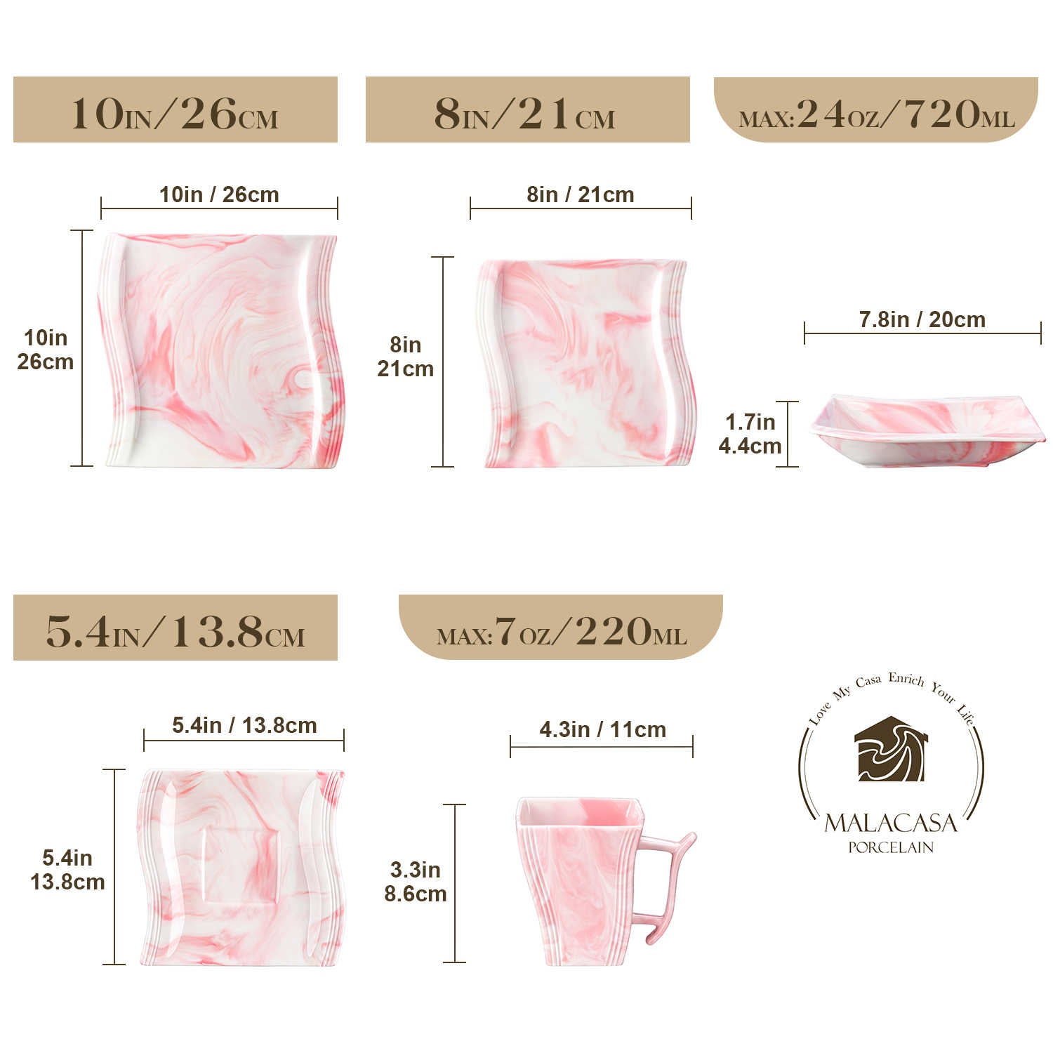Flora Marble Pink 30 Piece Dinnerware Set