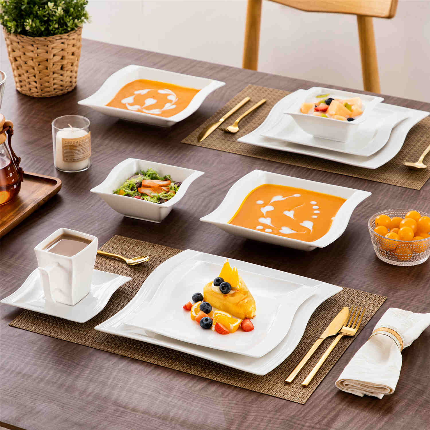 Flora Marble Grey 36 Piece Dinnerware Set