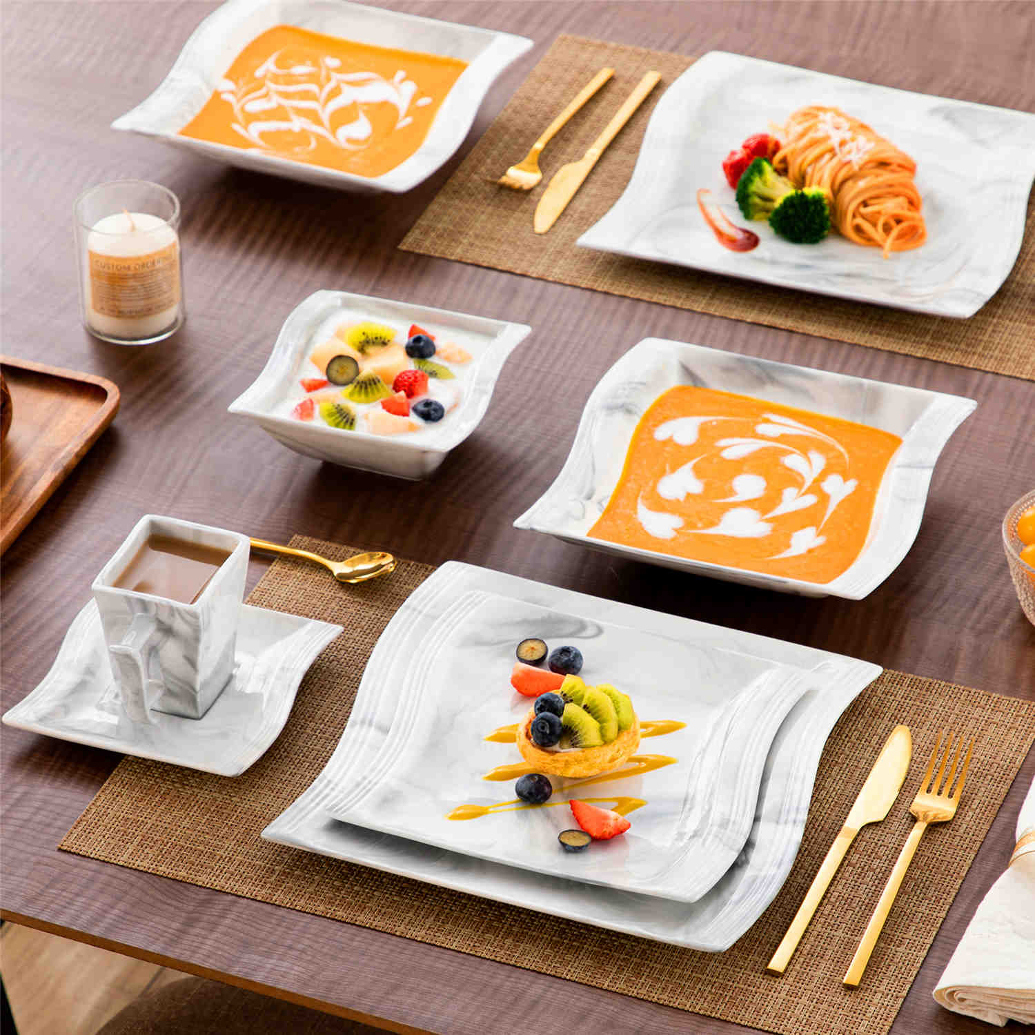 Flora Marble Grey 36 Piece Dinnerware Set