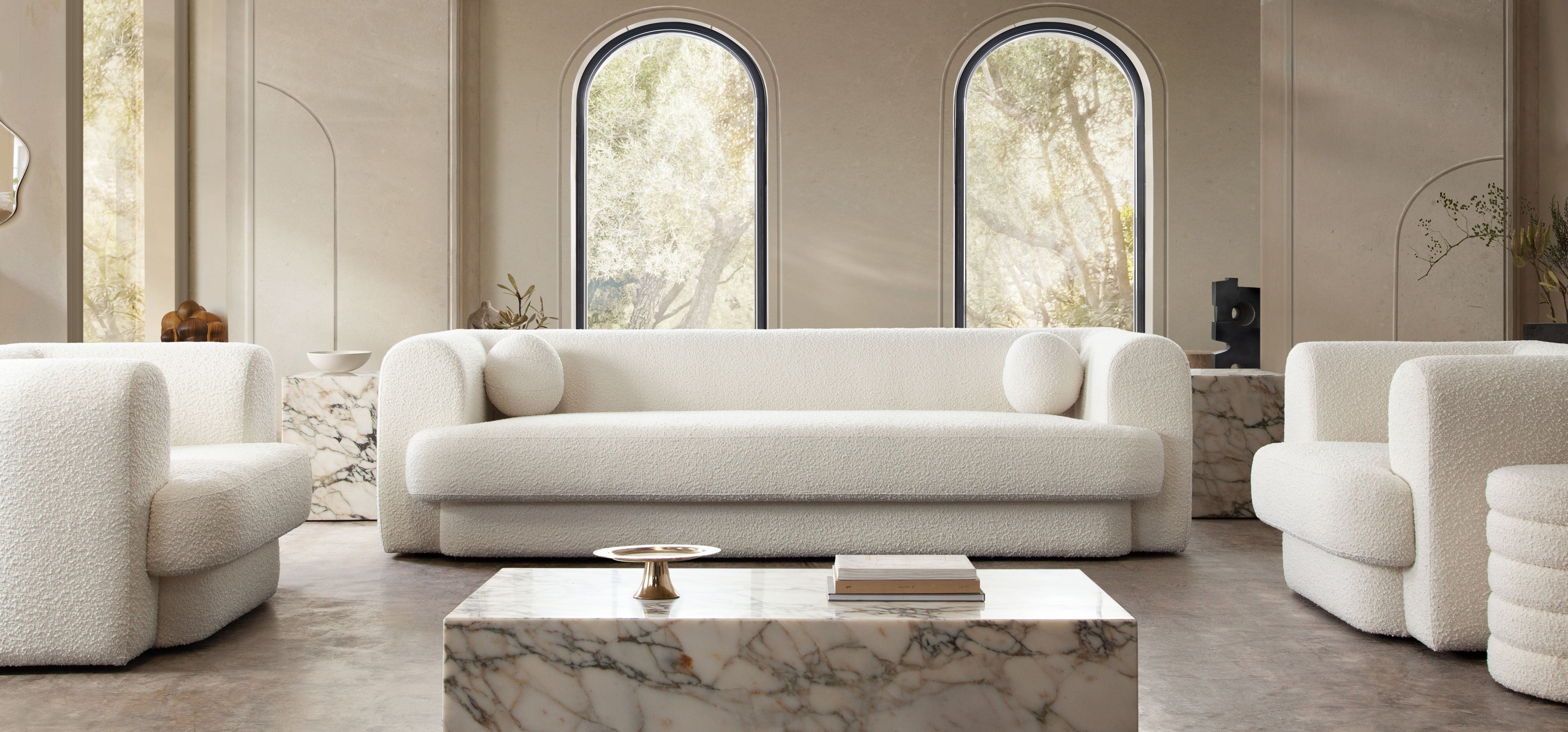 Form Chair in Ivory Boucle Fabric by Diamond Sofa