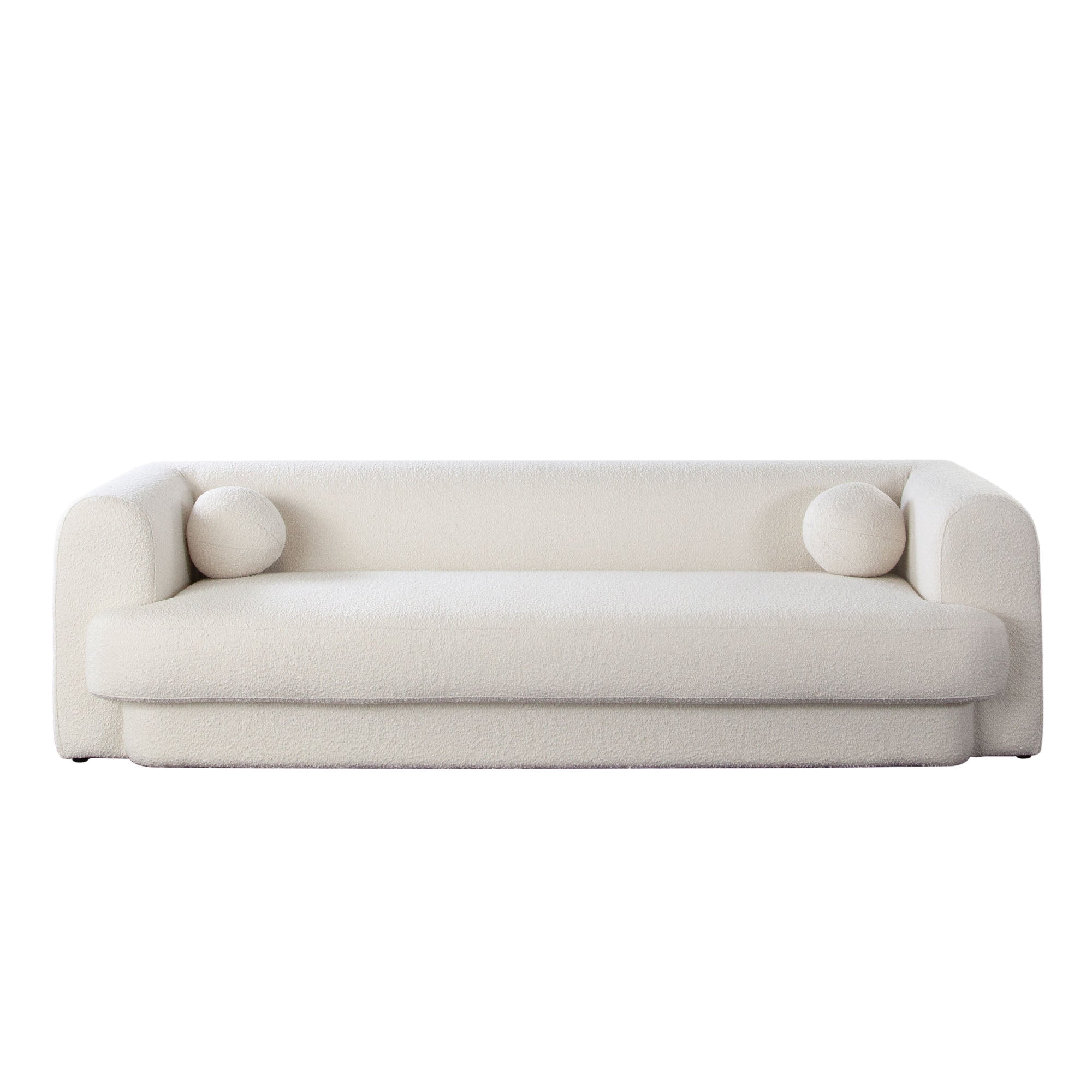 Form Sofa in Ivory Boucle Fabric w/ (2) Accent Pillow Balls by Diamond Sofa
