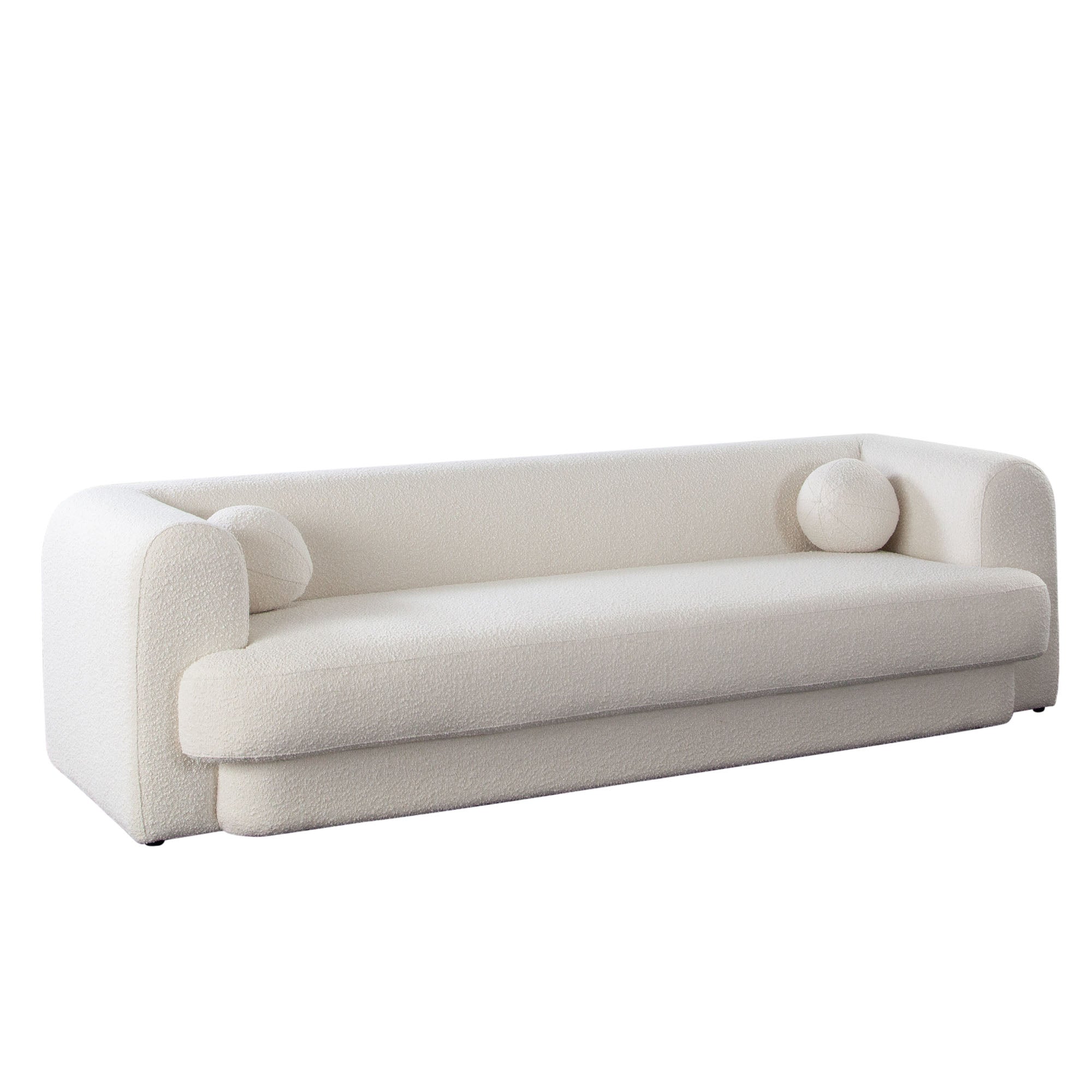 Form Sofa in Ivory Boucle Fabric w/ (2) Accent Pillow Balls by Diamond Sofa