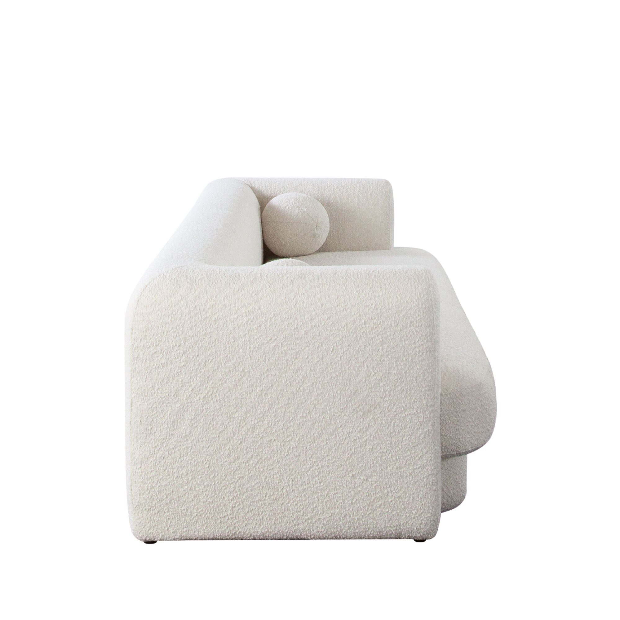 Form Sofa in Ivory Boucle Fabric w/ (2) Accent Pillow Balls by Diamond Sofa