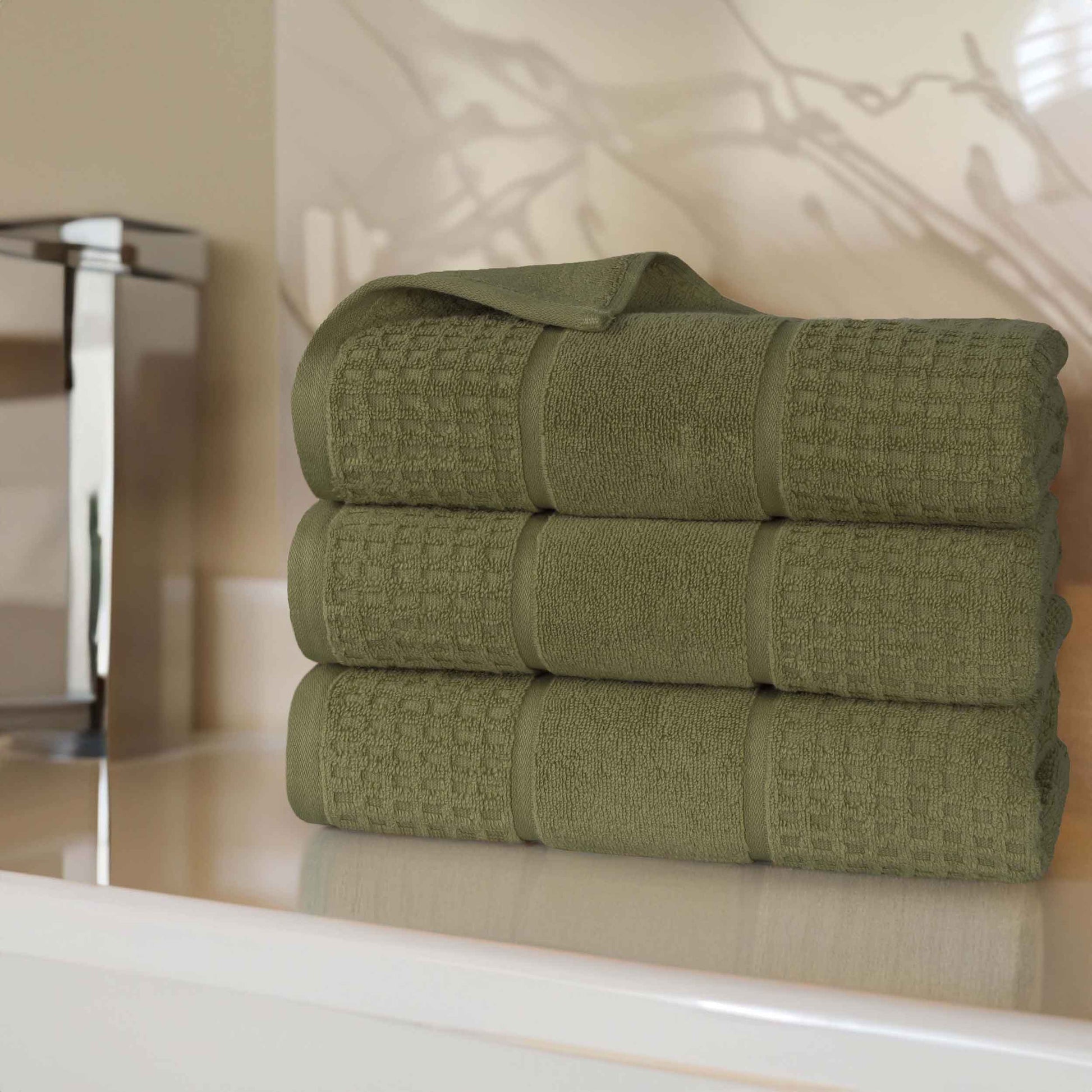 Napa Zero Twist Cotton Solid Waffle Honeycomb Bath Towel Set of 3 - Bath Towel by Superior Brand
