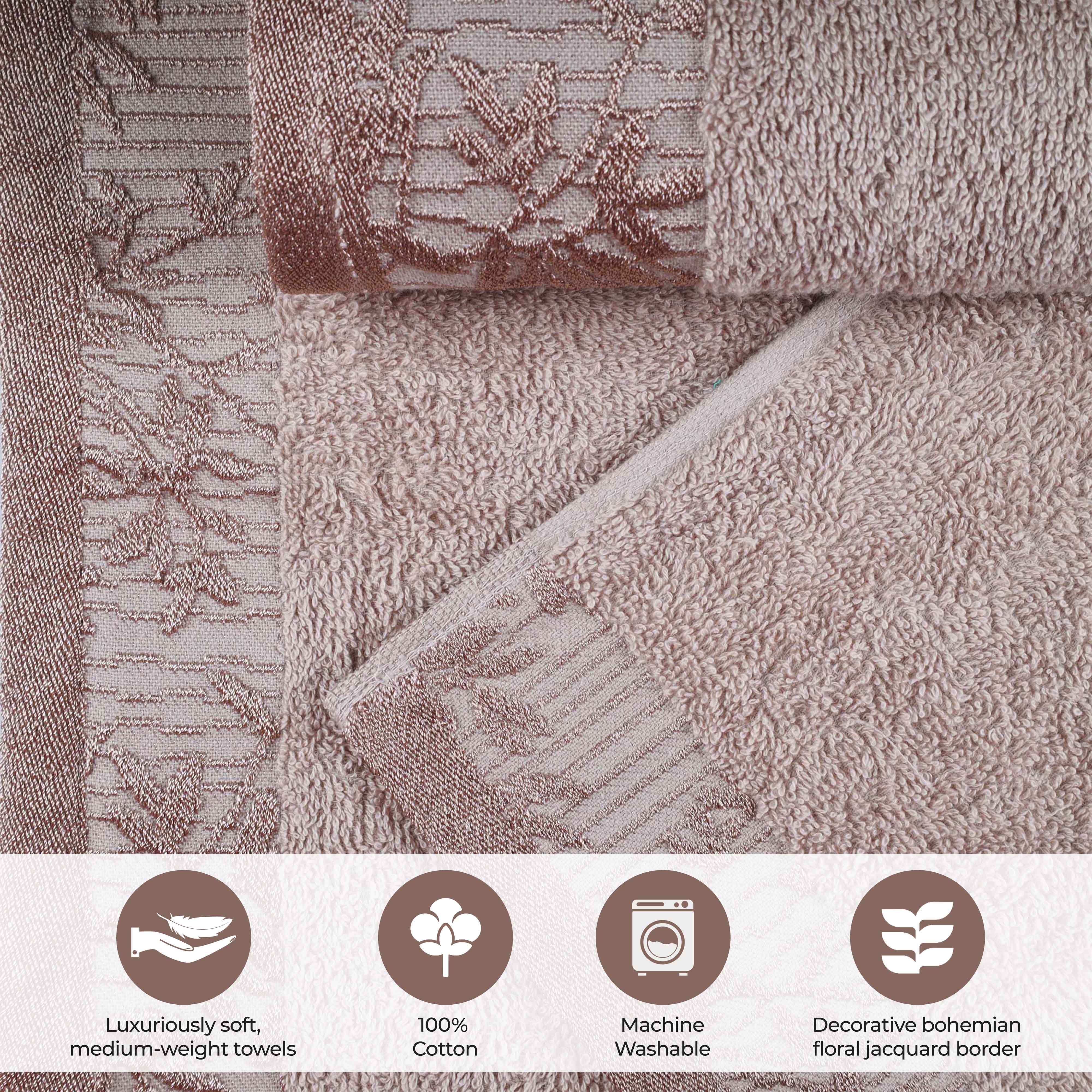 Cotton Floral Jacquard Border Bath Towel Set of 4 - Bath Towel by Superior Brand