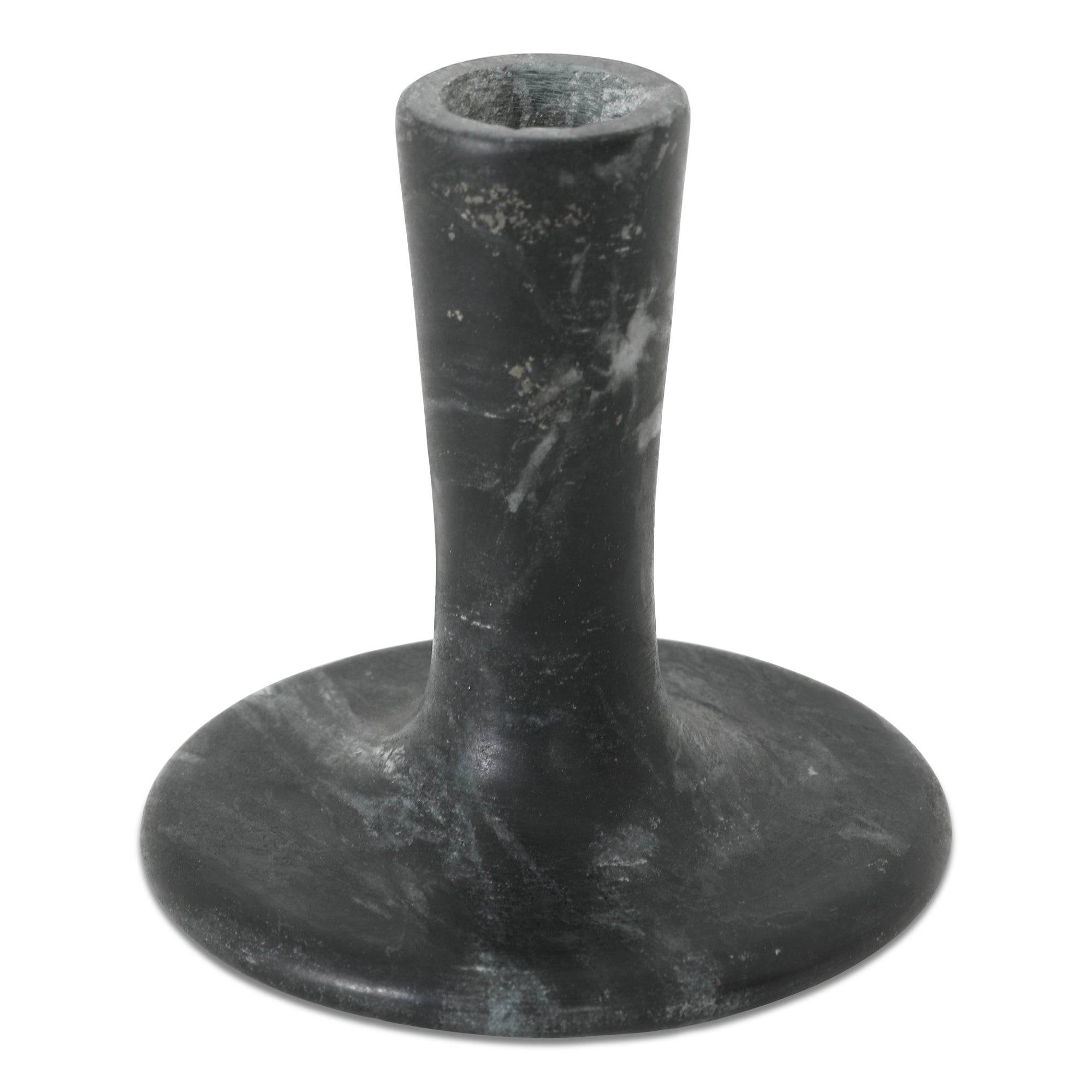 East Short Candle Holder Black Veined Marble - Moes Home