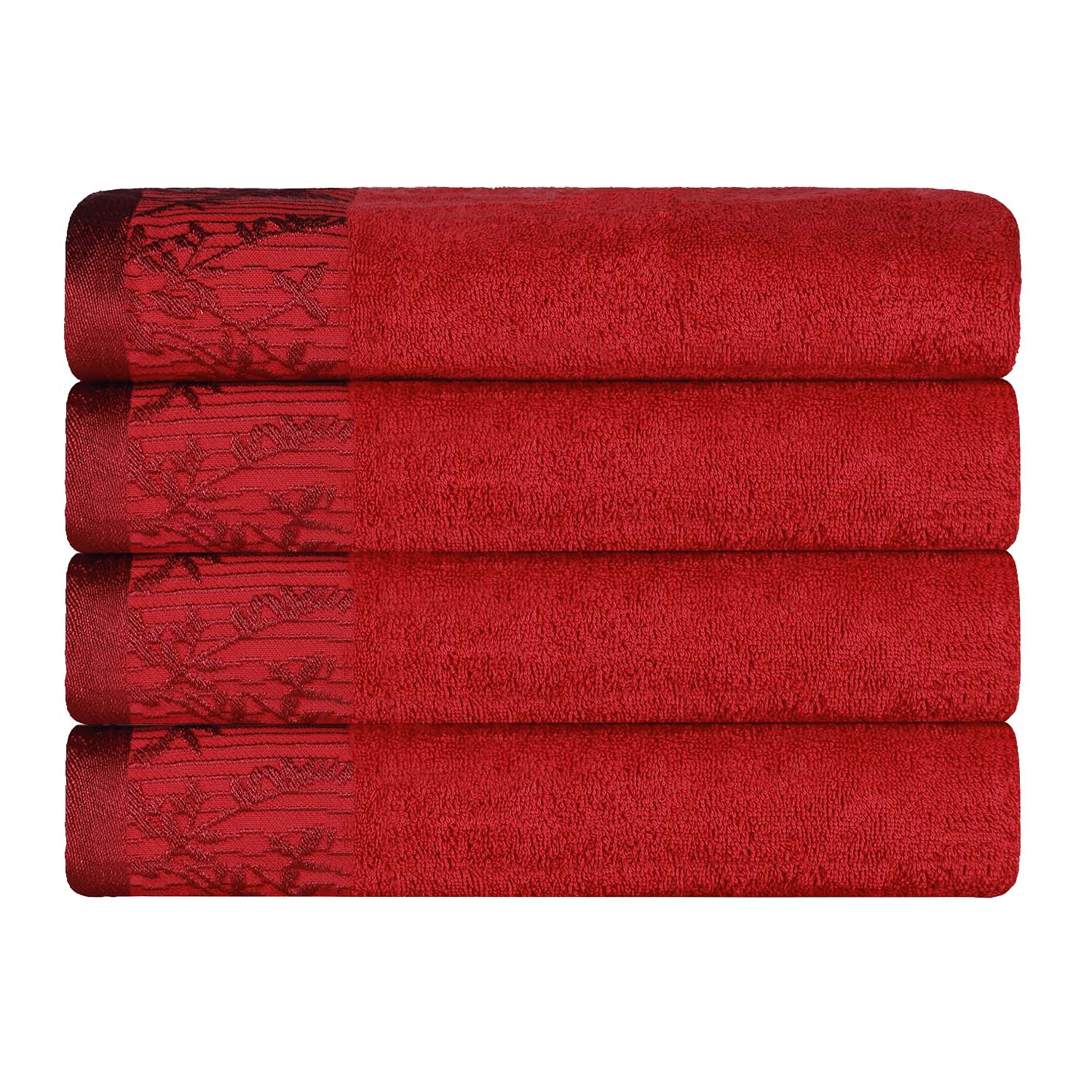 Cotton Floral Jacquard Border Bath Towel Set of 4 - Bath Towel by Superior Brand