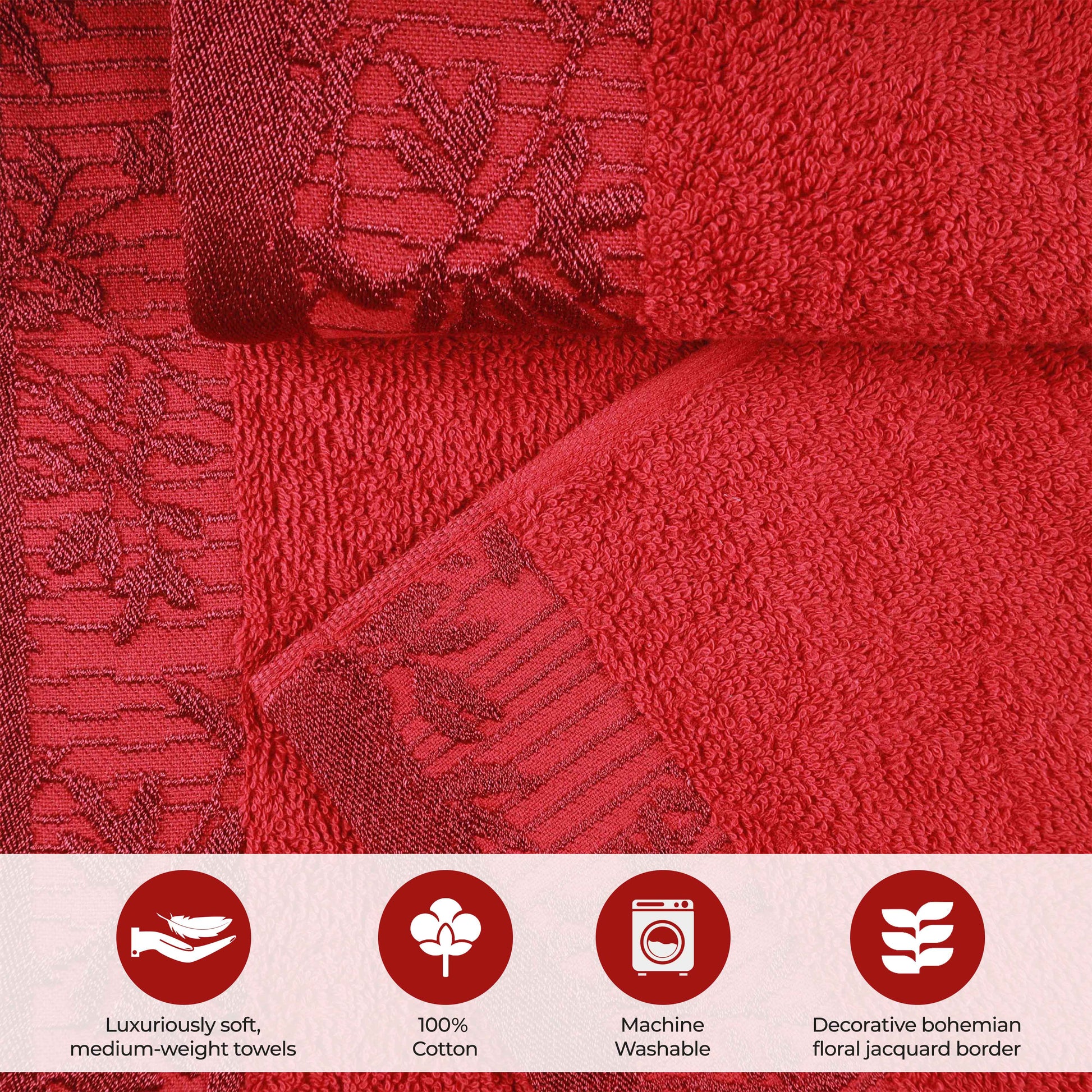 Cotton Floral Jacquard Border Bath Towel Set of 4 - Bath Towel by Superior Brand