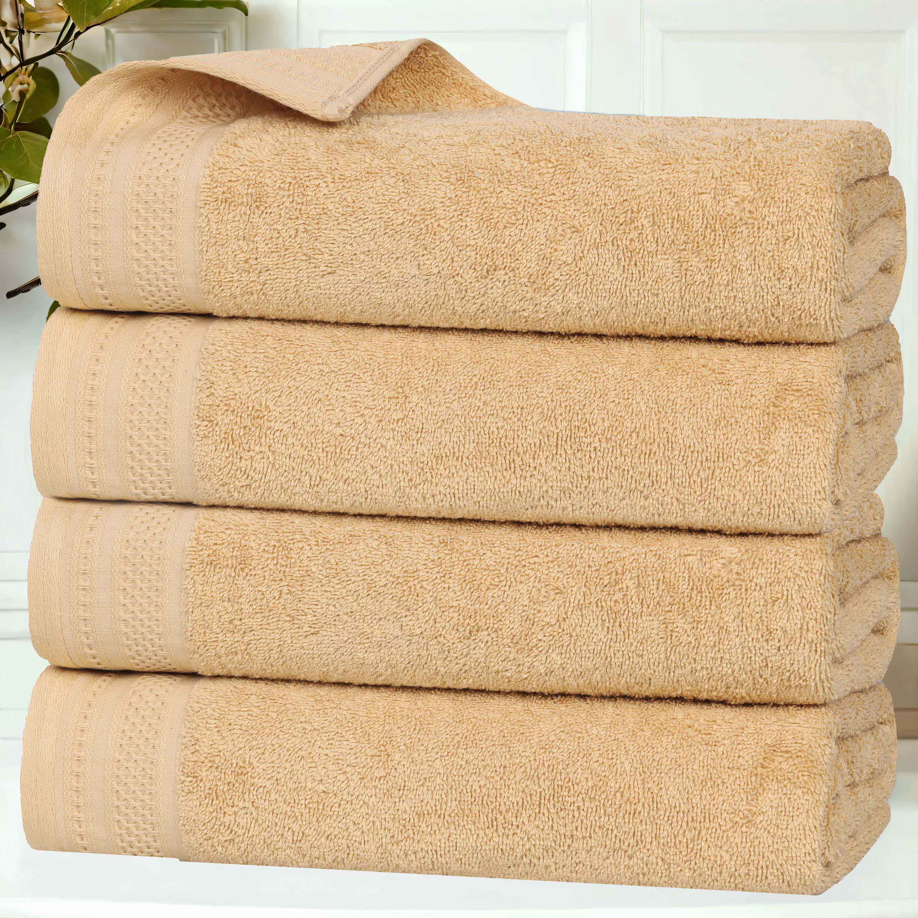 Honeycomb Textured Waffle Border Cotton Bath Towels, Set of 4 - Bath Towel by Superior Brand