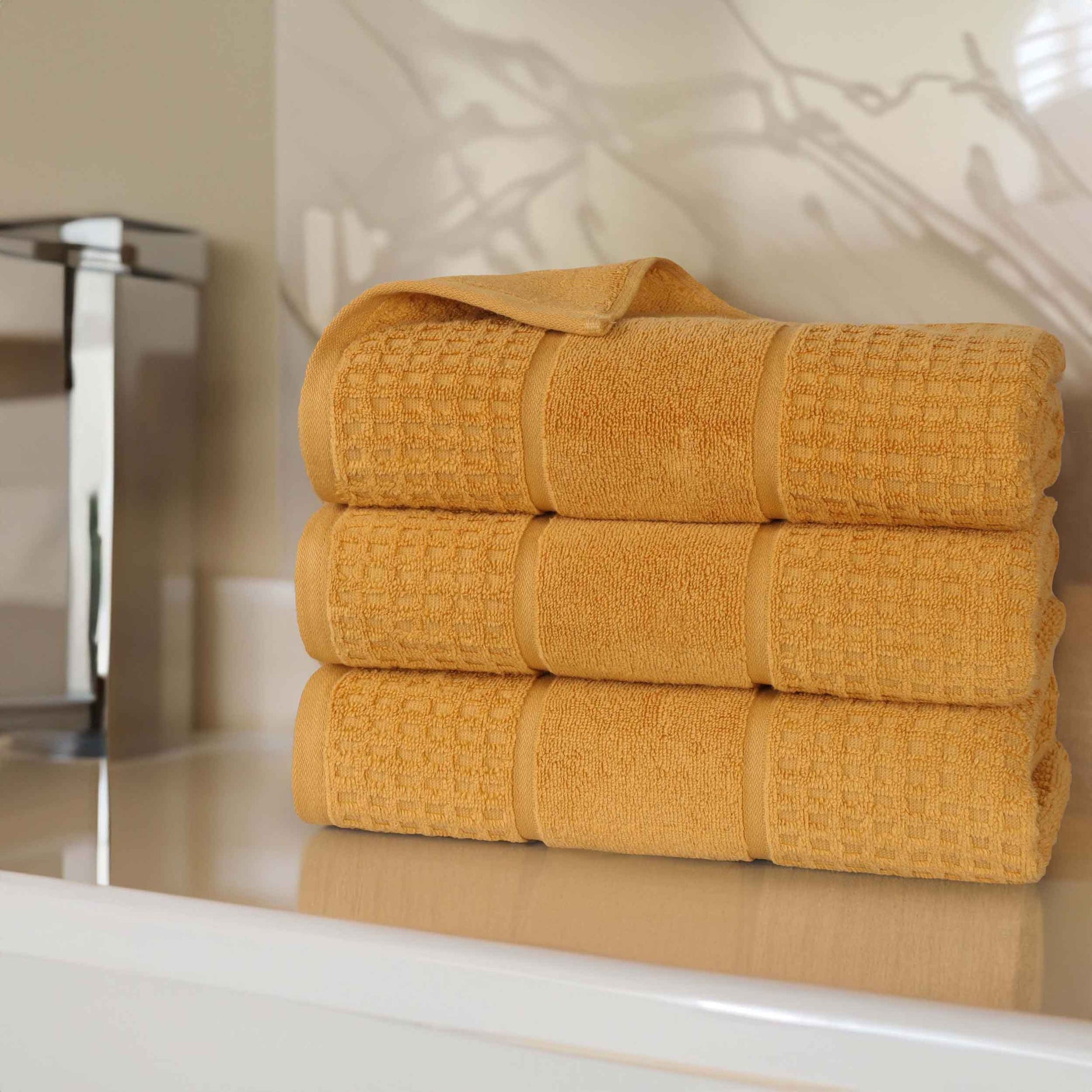 Napa Zero Twist Cotton Solid Waffle Honeycomb Bath Towel Set of 3 - Bath Towel by Superior Brand