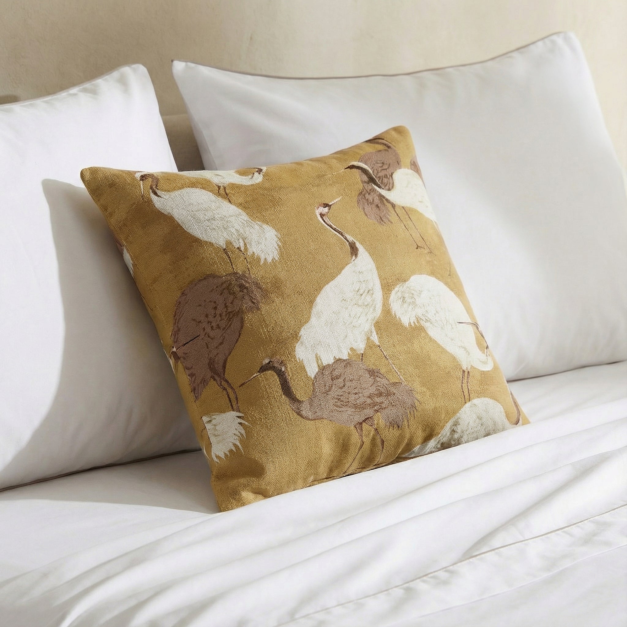 Golden Crane Throw Pillow