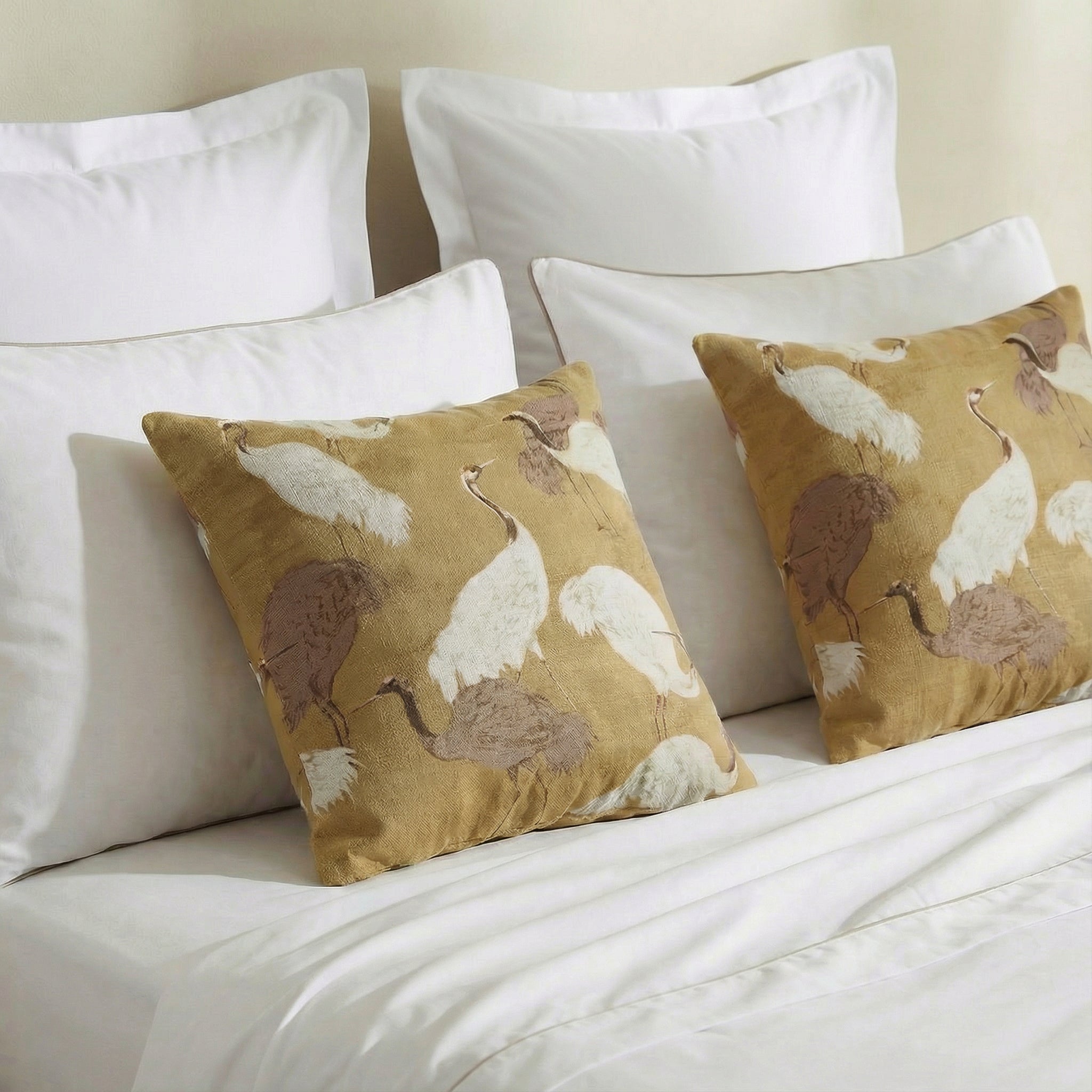 Golden Crane Throw Pillow
