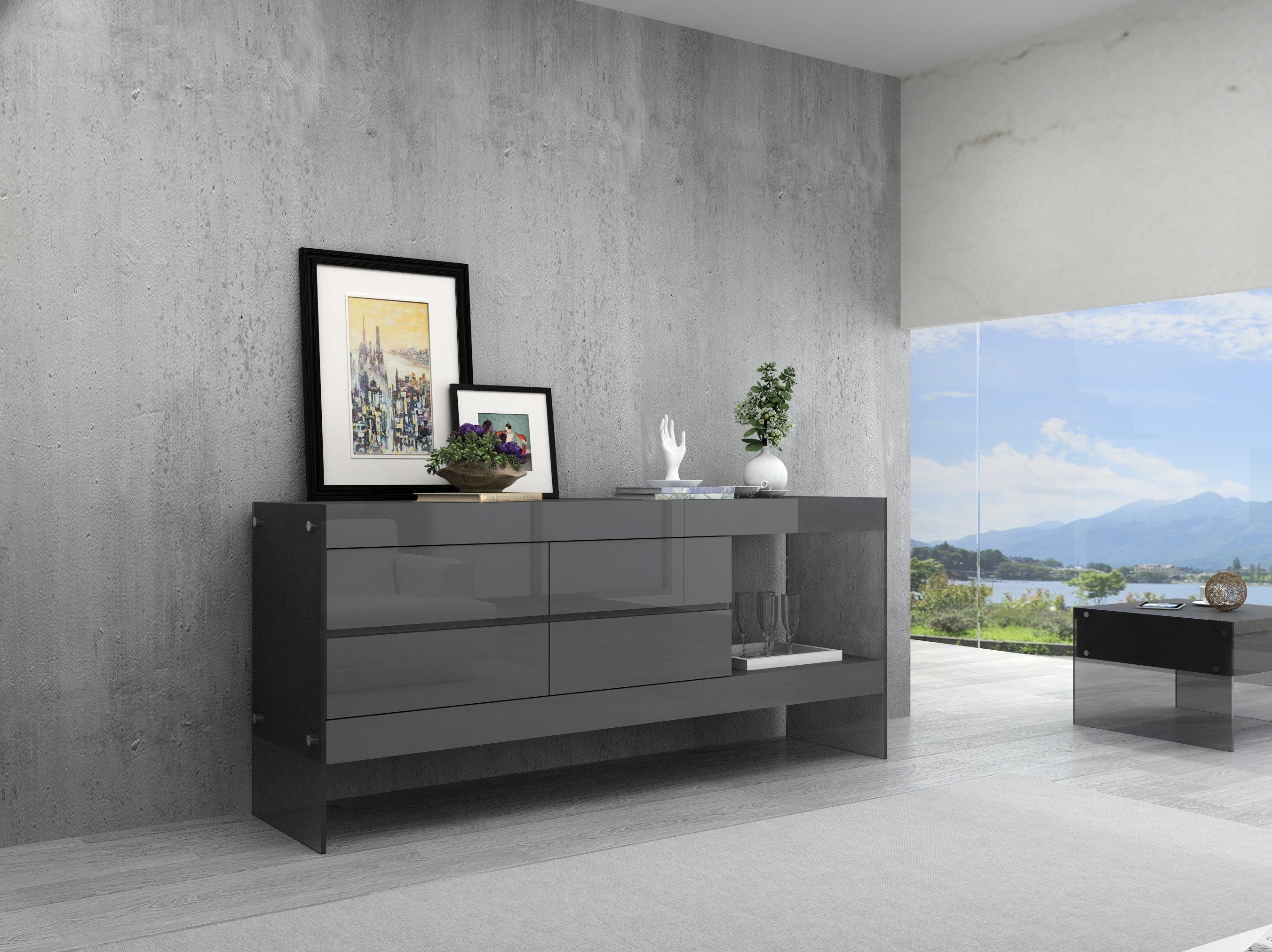 Grey Cloud Modern Buffet in High Gloss J&M