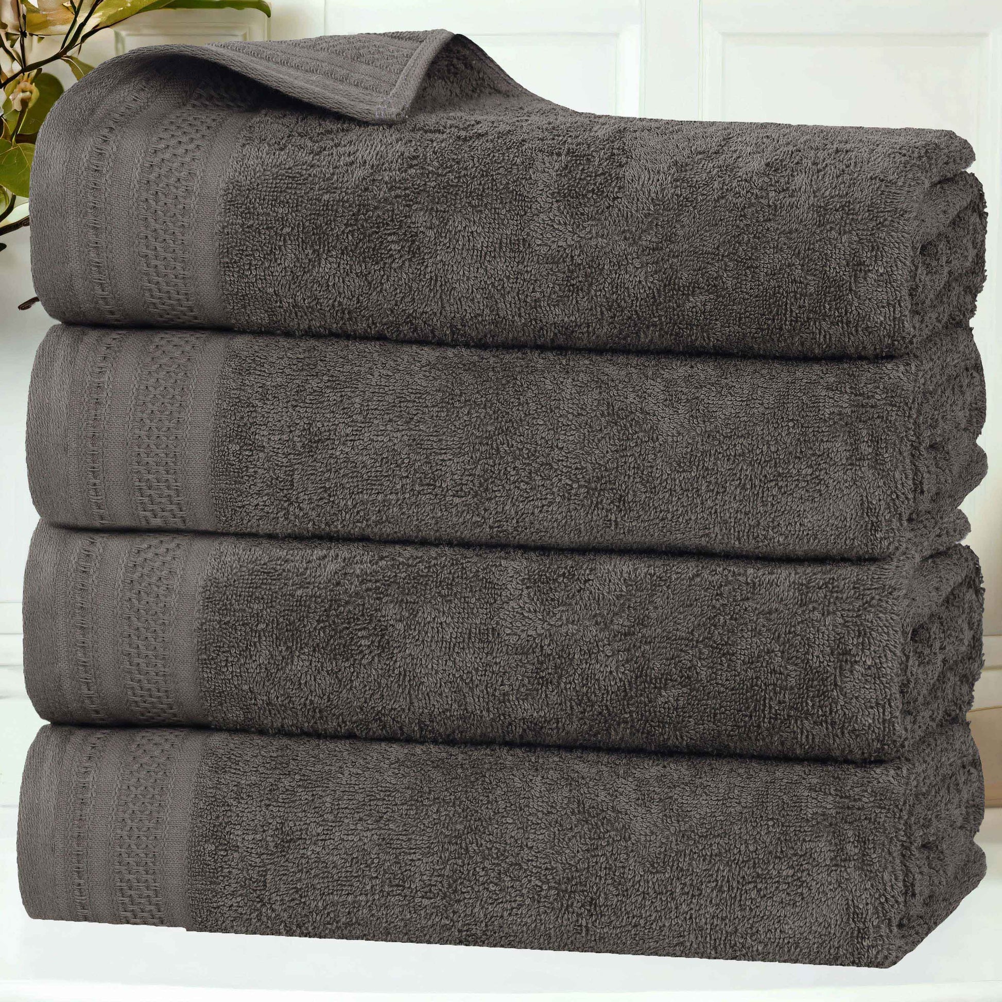 Honeycomb Textured Waffle Border Cotton Bath Towels, Set of 4 - Bath Towel by Superior Brand