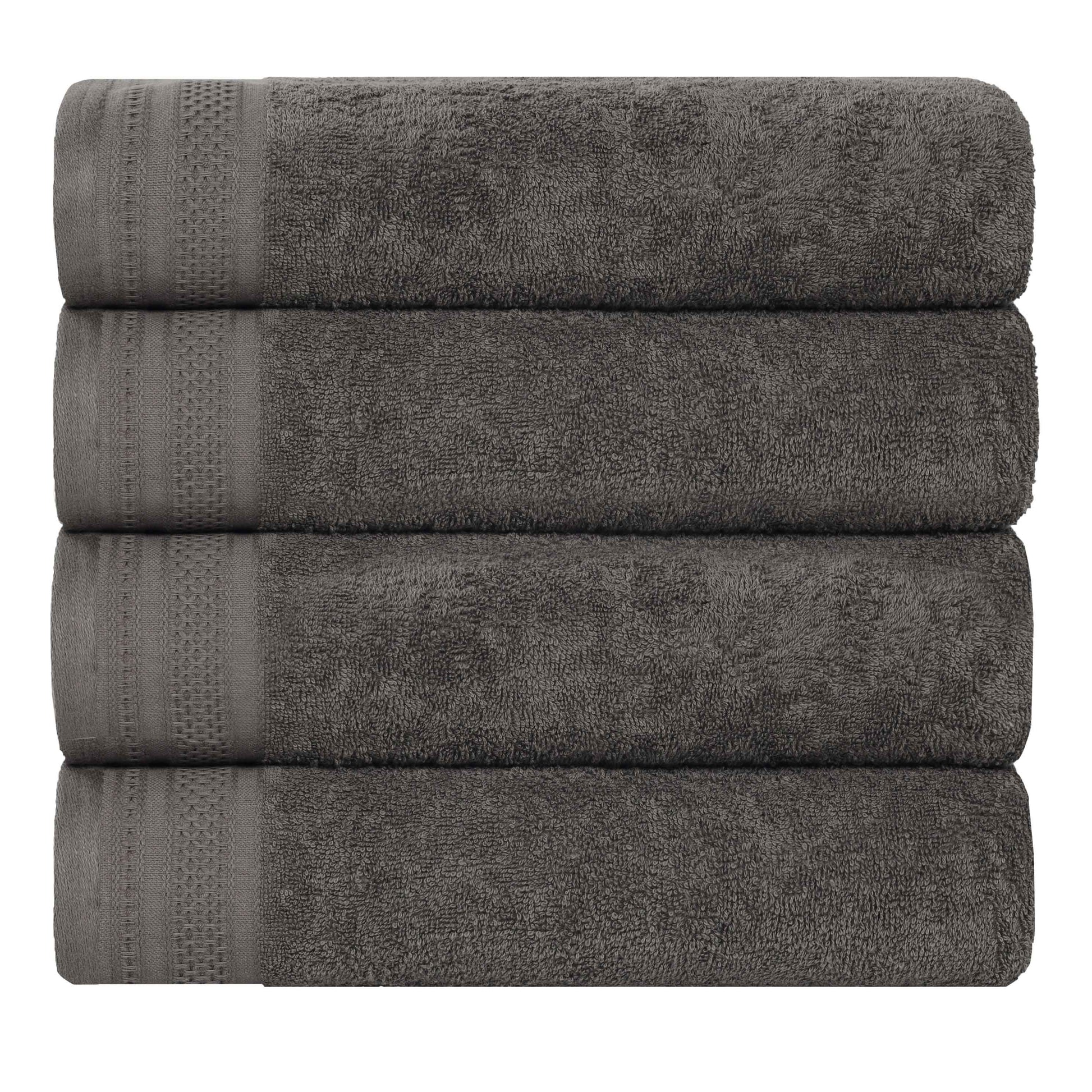 Honeycomb Textured Waffle Border Cotton Bath Towels, Set of 4 - Bath Towel by Superior Brand