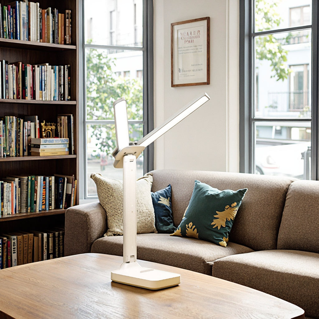 Dual Head LED Desk Lamp USB Rechargeable Foldable Dimmable Reading Light Study