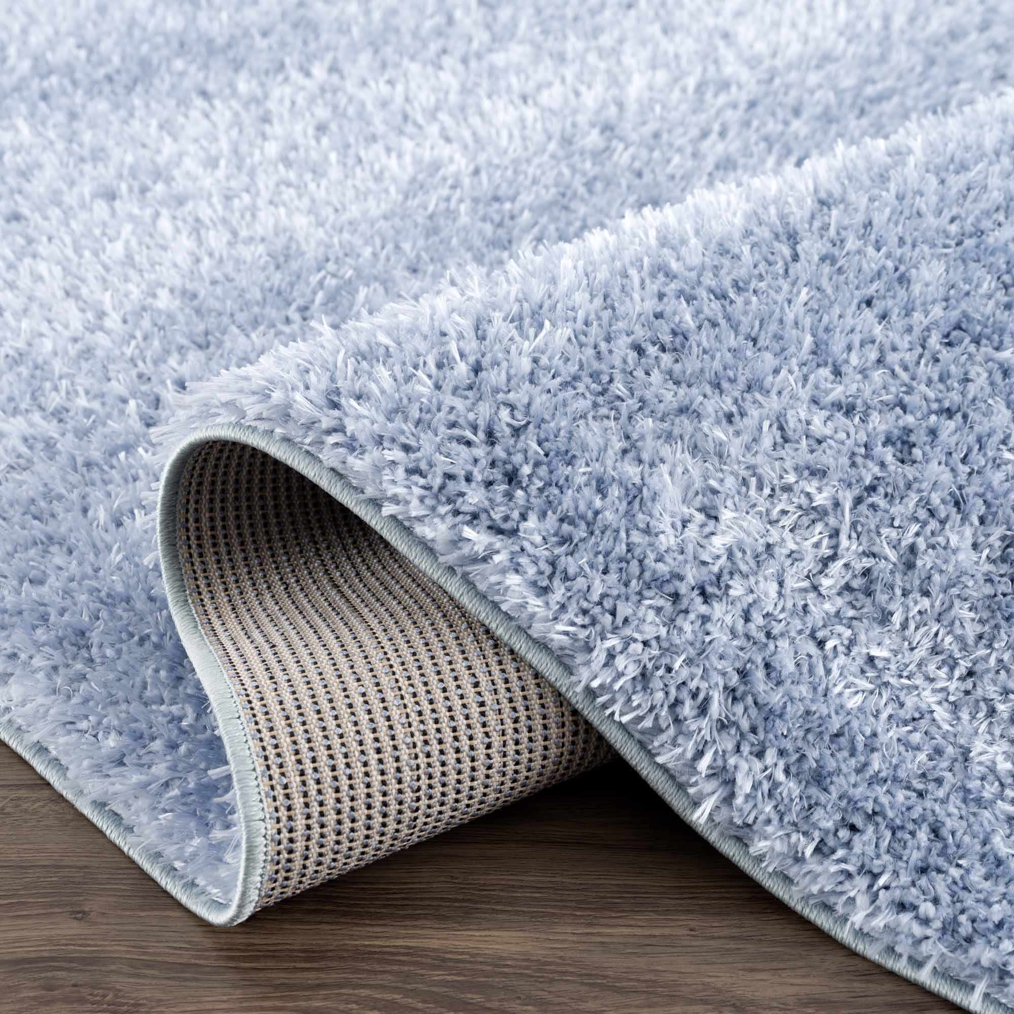 Faina Solid Aqua Shag Washable Area Rug - Clearance