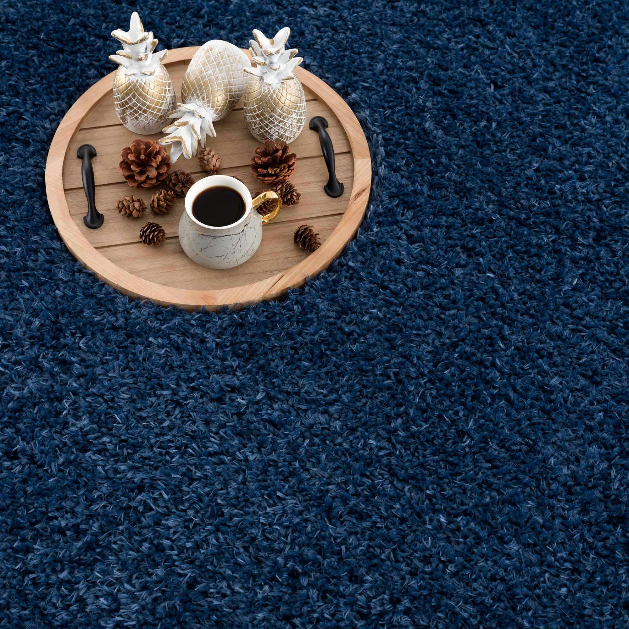Faina Solid Dark Blue Shag Washable Area Rug - Clearance