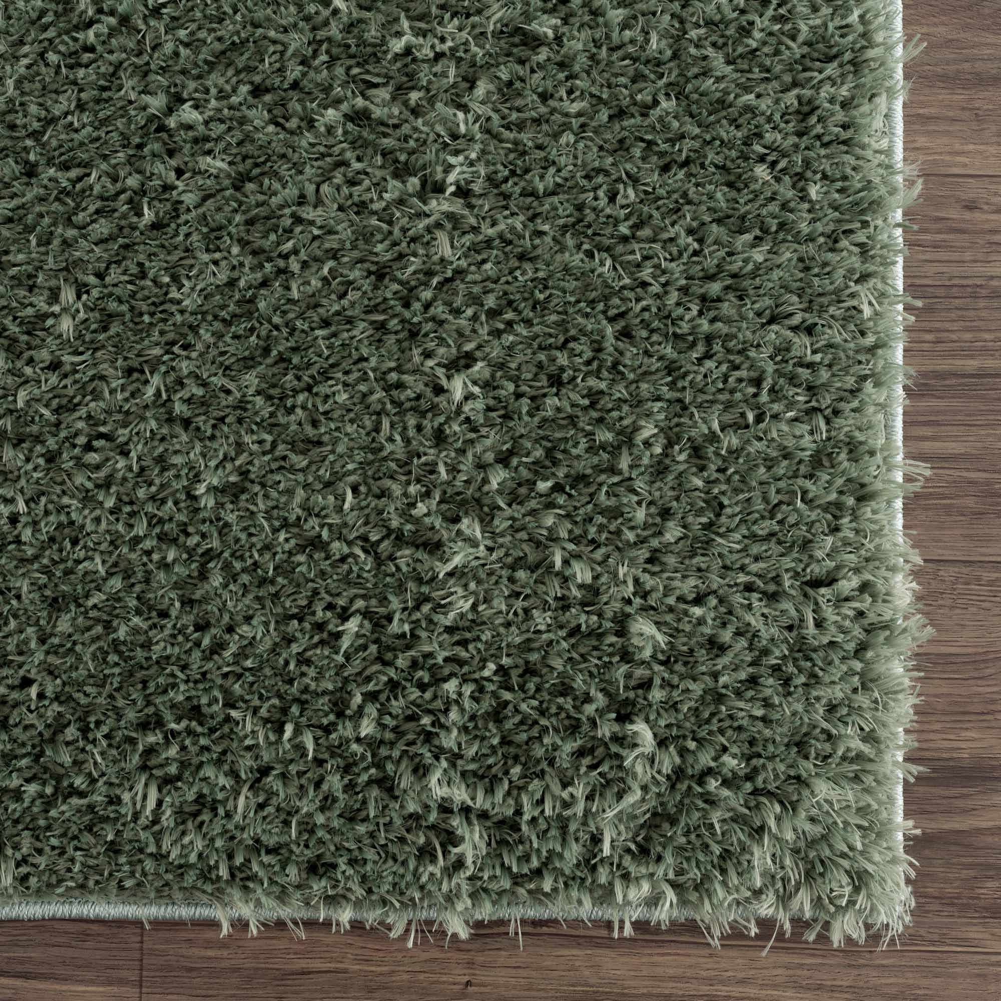Faina Solid Green Shag Washable Area Rug - Clearance